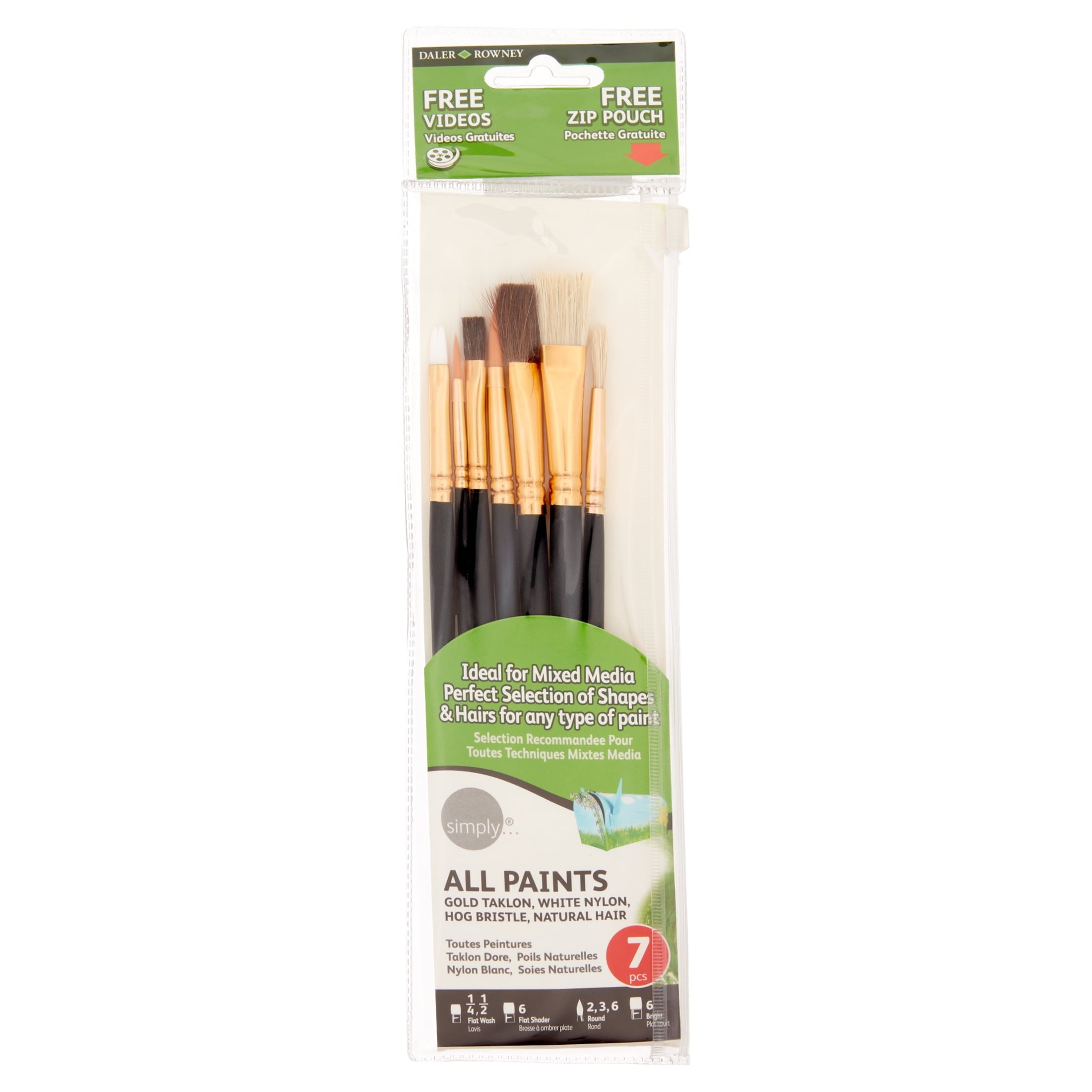 Daler-Rowney Assorted Shape Soft Hair Bristle Art Brushes (7 Pack)