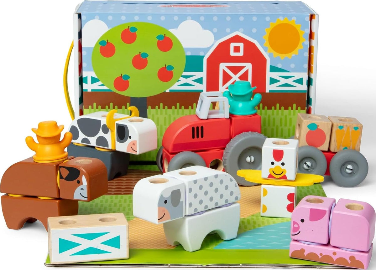 Melissa & Doug Blockables Farm Connectable Wooden Building Blocks Set