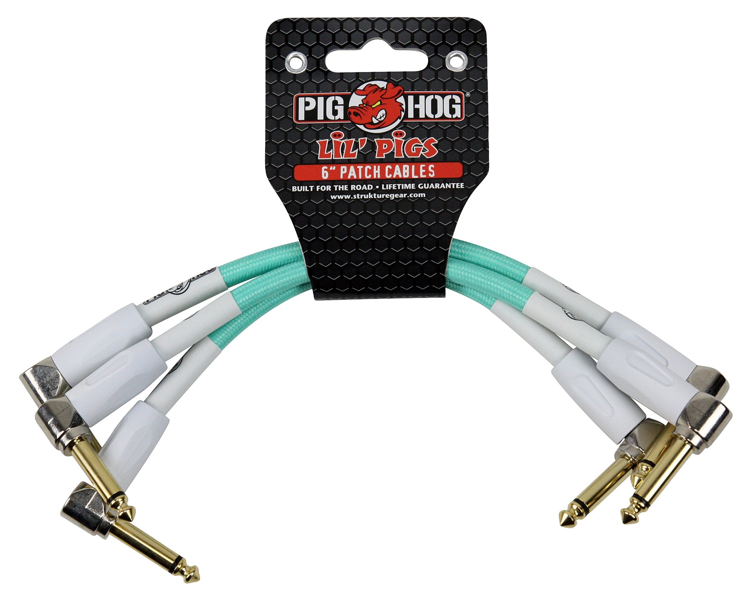 Pig Hog PHLIL6CC Lil' Pigs Right-Angle 1/4" Vintage Orange Cream Instrument Patch Cables, 6" (3 Pack)