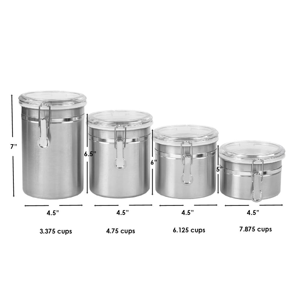 Home Basics 4 Piece Stainless Steel Canister Set,Silver
