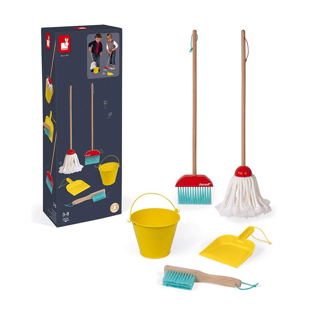 Janod Cleaning Set - 5 Piece Pretend Play Tools - Ages 3+ - J06588