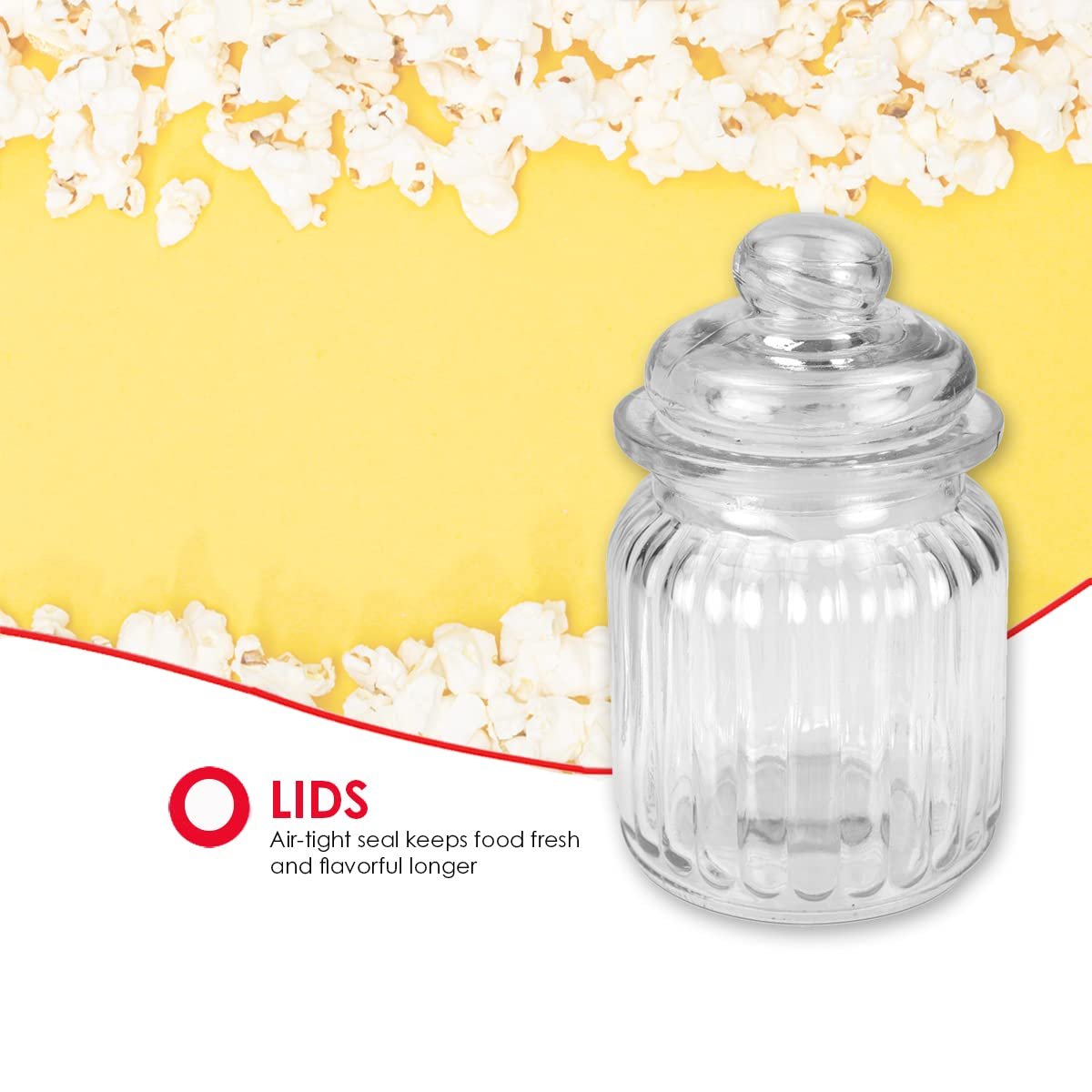 Home Basics Multi-Purpose 8 oz. Rippled Glass Mini Pantry Storage Jar with Dome Lid, Clear