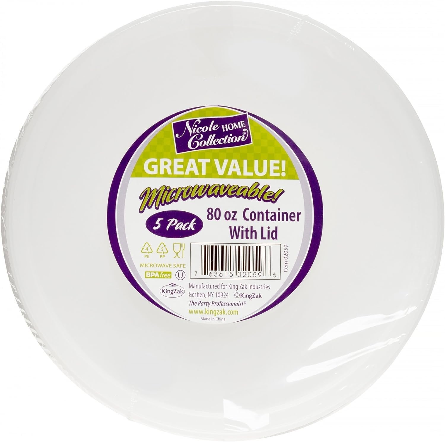 Nicole Home Collection Clear Round Containers with Lids - 80 oz Pack of 5 2059