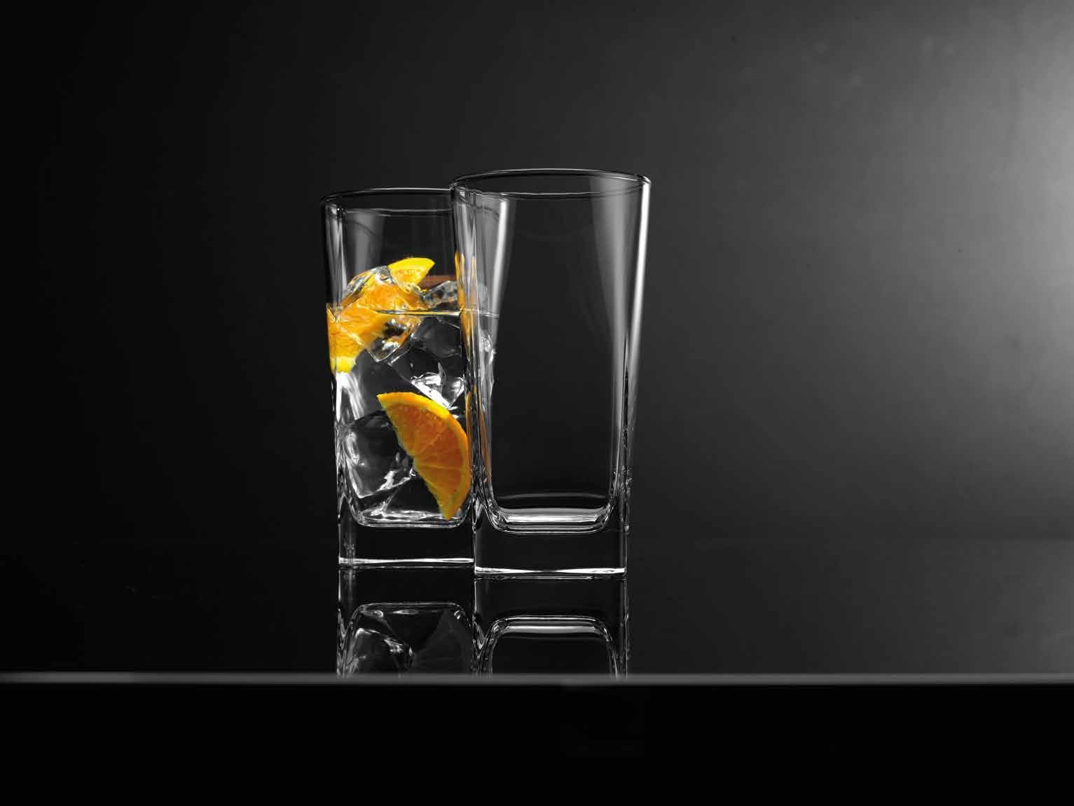 Home Essentials & Beyond Highball Glasses 16 Oz. Set of 4 Tall Square Glass Cups Premium Quality Beverage Cooler Glassware. Uses for Bar Glasses, Water, Juice, and Cocktails.