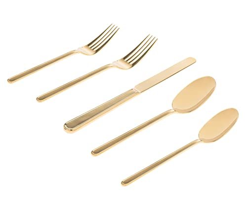 Godinger 20 Piece Flatware Set with 4 Dinner Forks, 4 Salad Forks, 4 Tablespoons, 4 Teaspoons and Knifes, 18/0 Stainless Steel Rail Gold, Set of 4