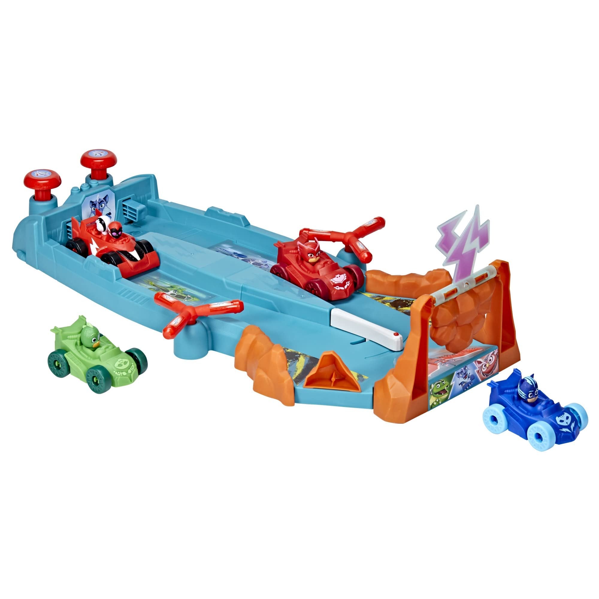 PJ Masks Animal Power Smash and Zoom Racetrack Preschool Toy, Zoomzania Raceway Vehicle Playset with 4 Cars for Kids Ages 3 and Up
