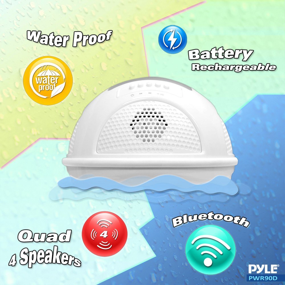 Pyle PWR90DBL Aqua Blast Waterproof Bluetooth Floating Pool Speaker System with Built-In Rechargeable Battery and Wireless Music Streaming