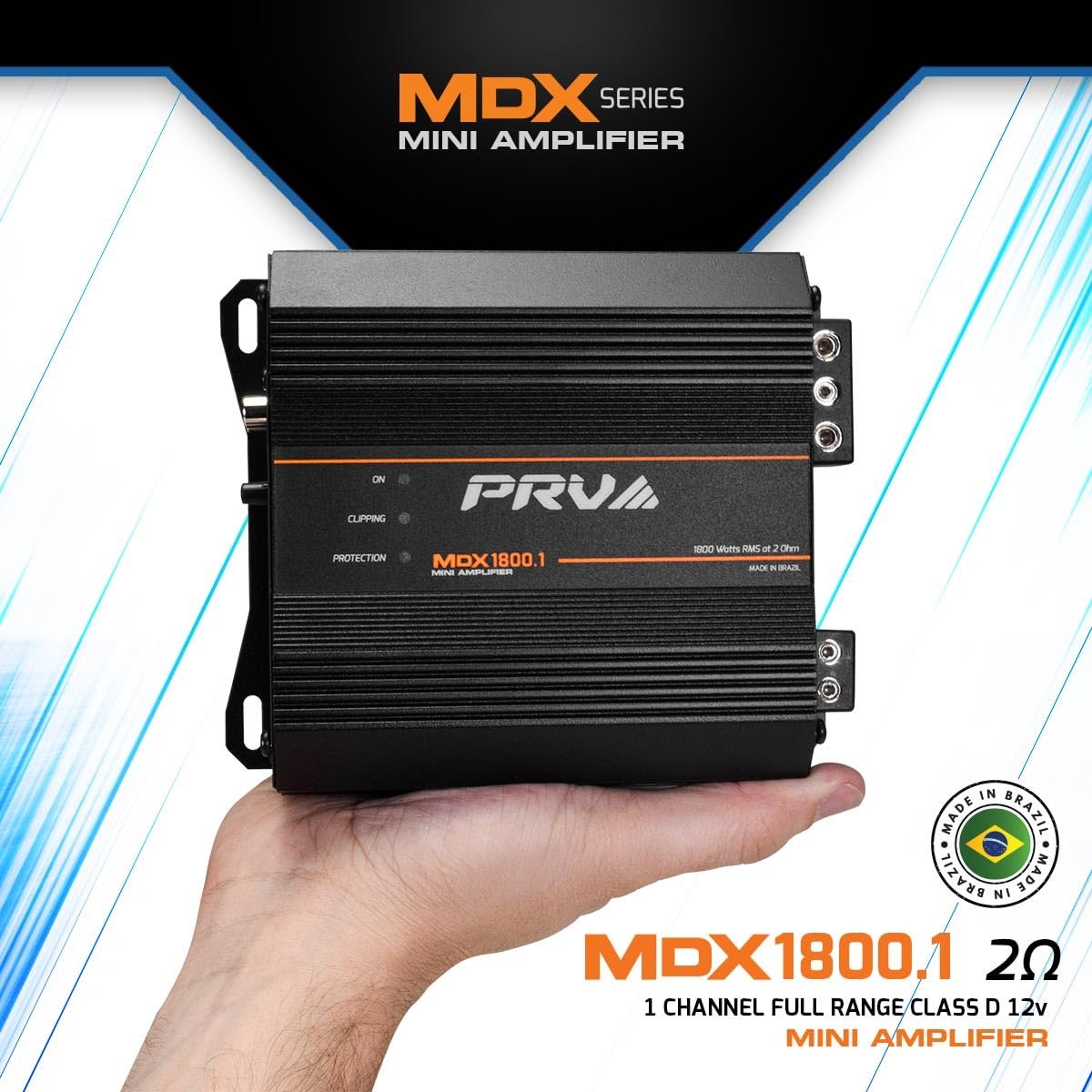 PRV Audio MDX1800.1 2 Ohm Mini Car Audio Amplifier 1 Channel 1800 Watts RMS Ultra Compact Full Range Monoblock Class D Amp for Powersports, Motorcycles, ATV, for High Power Loudspeaker Systems