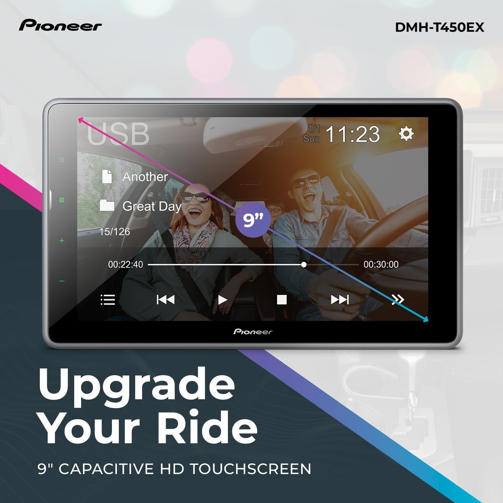 Pioneer DMH-T450EX 9" Capacitive Touchscreen, Floating Display – Alexa, Bluetooth, Backup Camera, FLAC, Short Chassis, USB, AM/FM Radio, 13-Band EQ, RCA Preouts