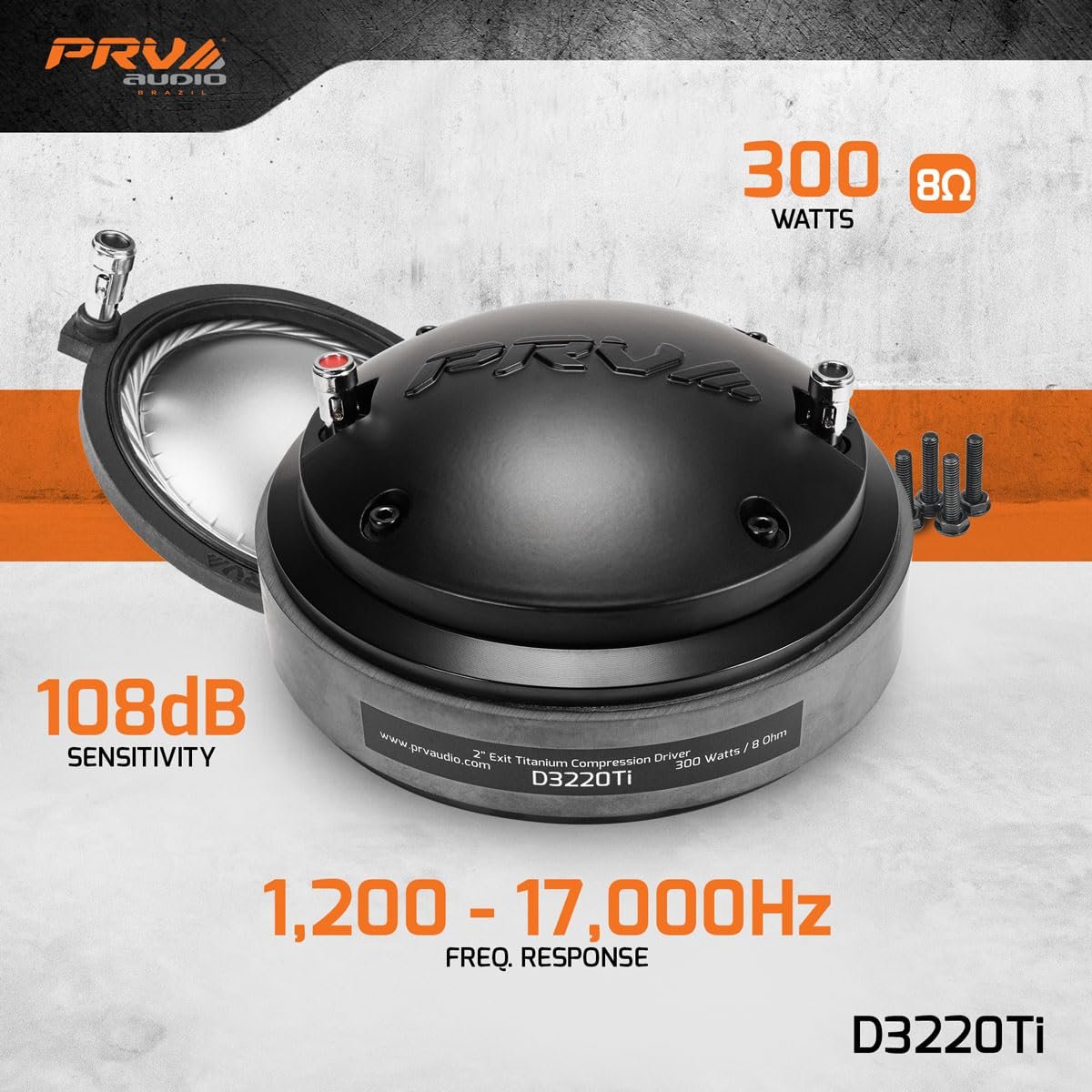 PRV AUDIO Compression Driver D3220Ti 2 Inch Exit, 300 Watts RMS, 8 Ohm, 3 Inch Voice Coil, Bolt on Titanium Diaphragm Pro Audio Compression Driver