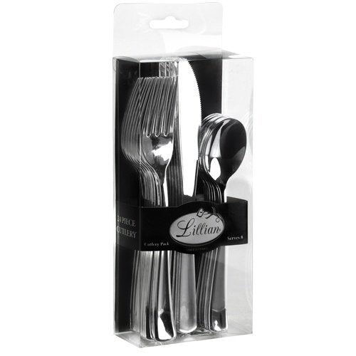 Plastic Cutlery Silverware Extra Heavyweight Disposable Flatware, Full Size Plastic Cutlery Like Silver Combo Pack
