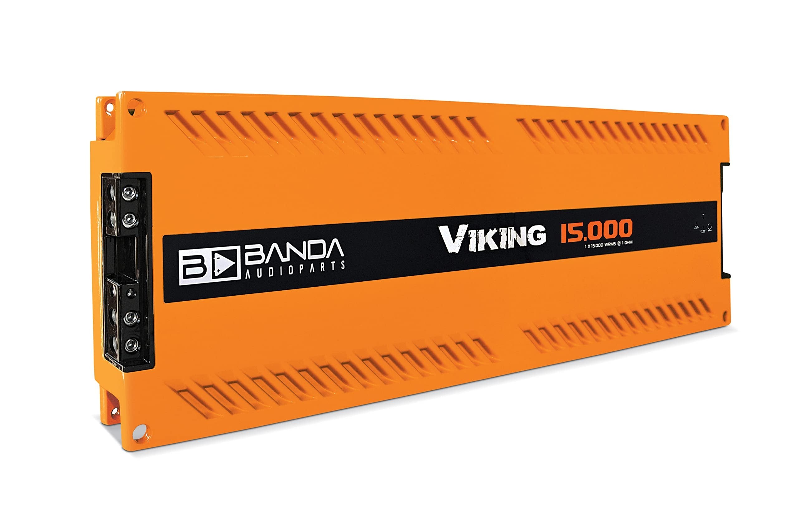 1-Ch Vehicle Audio Bass Amplifier - High-Powered Mono Bass Amplifier w/Subsonic Filter and Low Pass Filter Stable at 1 ohm, LED Indicators, Sound Specialization, Orange - Banda VIKING15000ORANGE