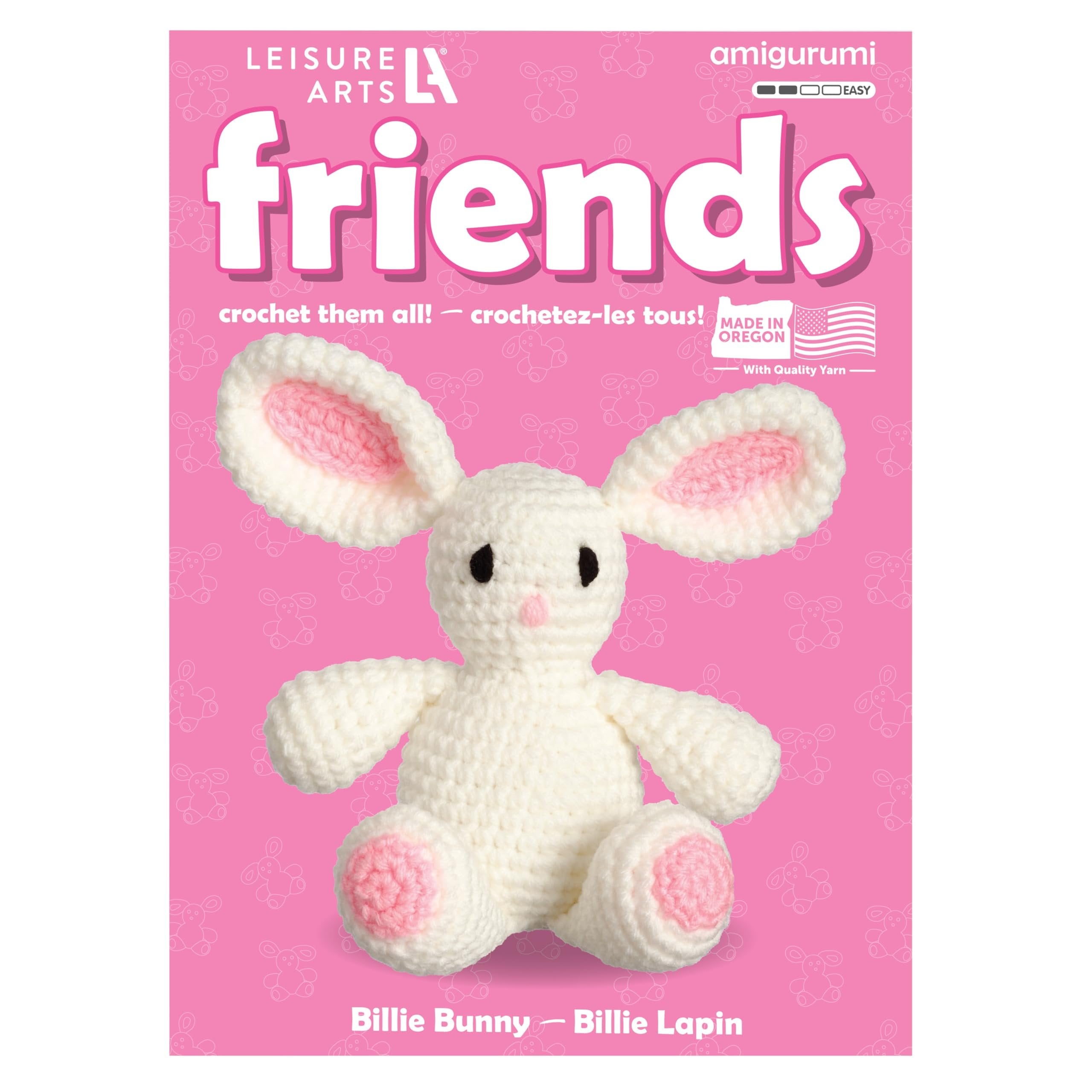 LEISURE ARTS - Crochet Kits, Friends Billie Bunny, 3", Crochet Kit for Beginners, Complete Kit, Animal Kits, Animal Kit, DIY Amigurumi Kits