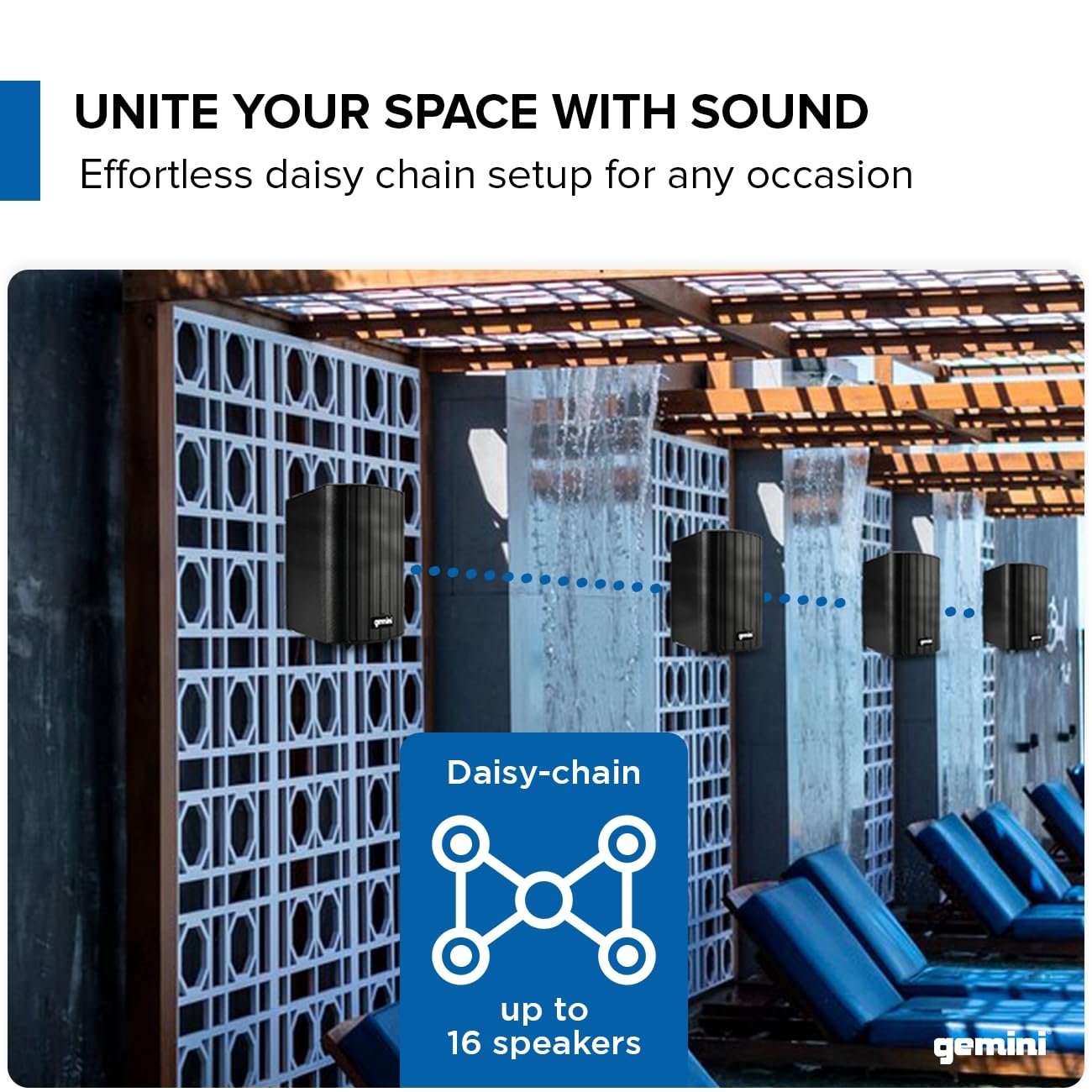 Gemini Sound GHSI-W400BT-PR-BLK 4" Inch Powerfull Bass Woofer 100 Watt Peak Power Waterproof Bluetooth Wall & Ceiling Mount Wired Speakers Pair - Easy Daisy Chain for Home Outdoor Pool & Patio, Black