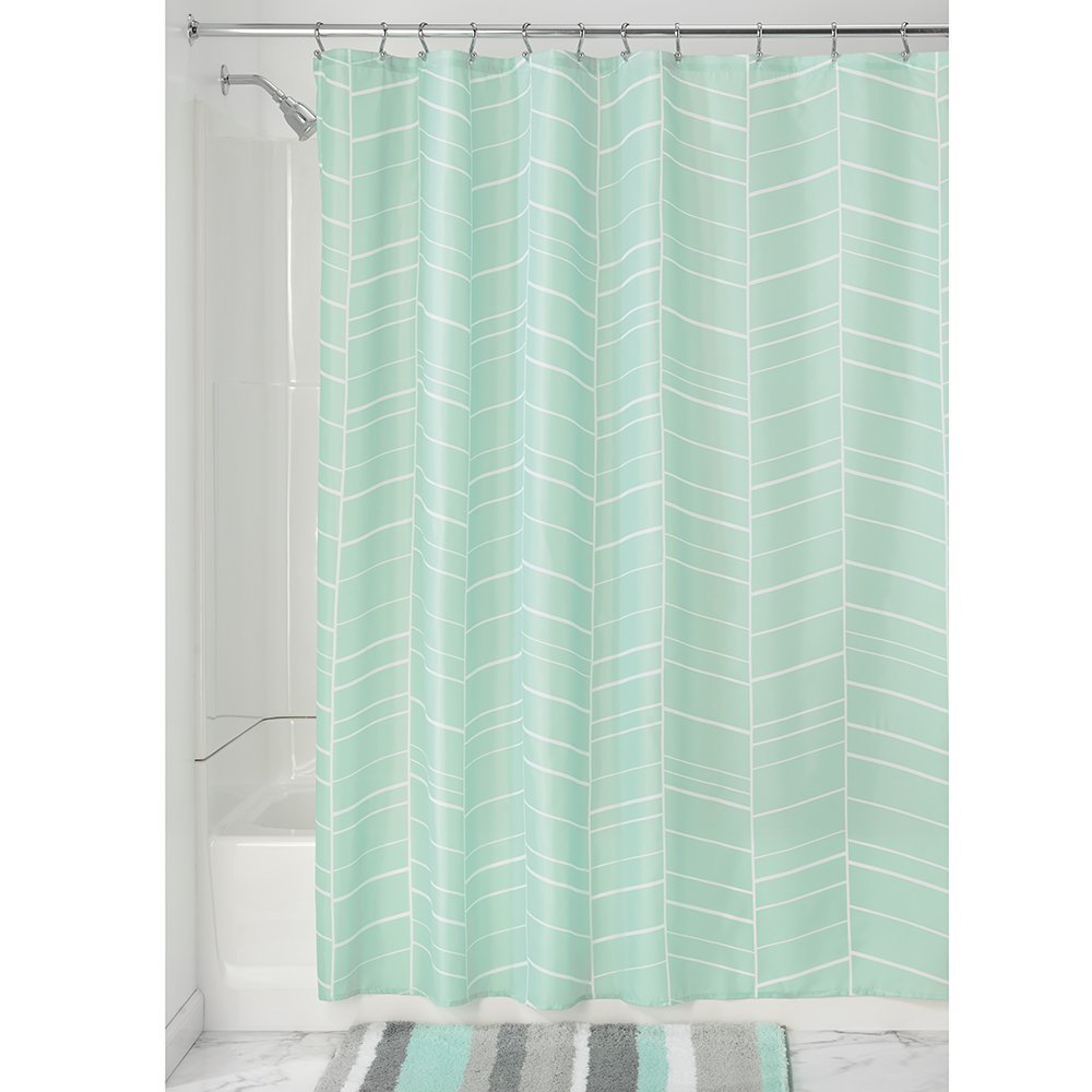 iDesign Kylie Geometric Fabric Bathroom Shower Curtain - 72" x 72", Mint