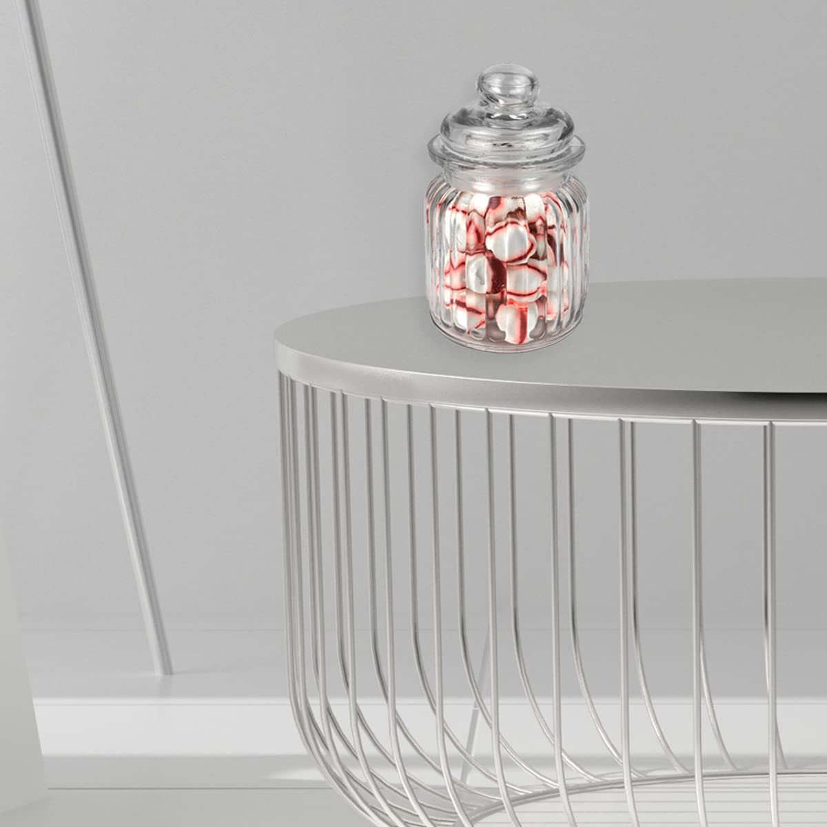 Home Basics Multi-Purpose 8 oz. Rippled Glass Mini Pantry Storage Jar with Dome Lid, Clear