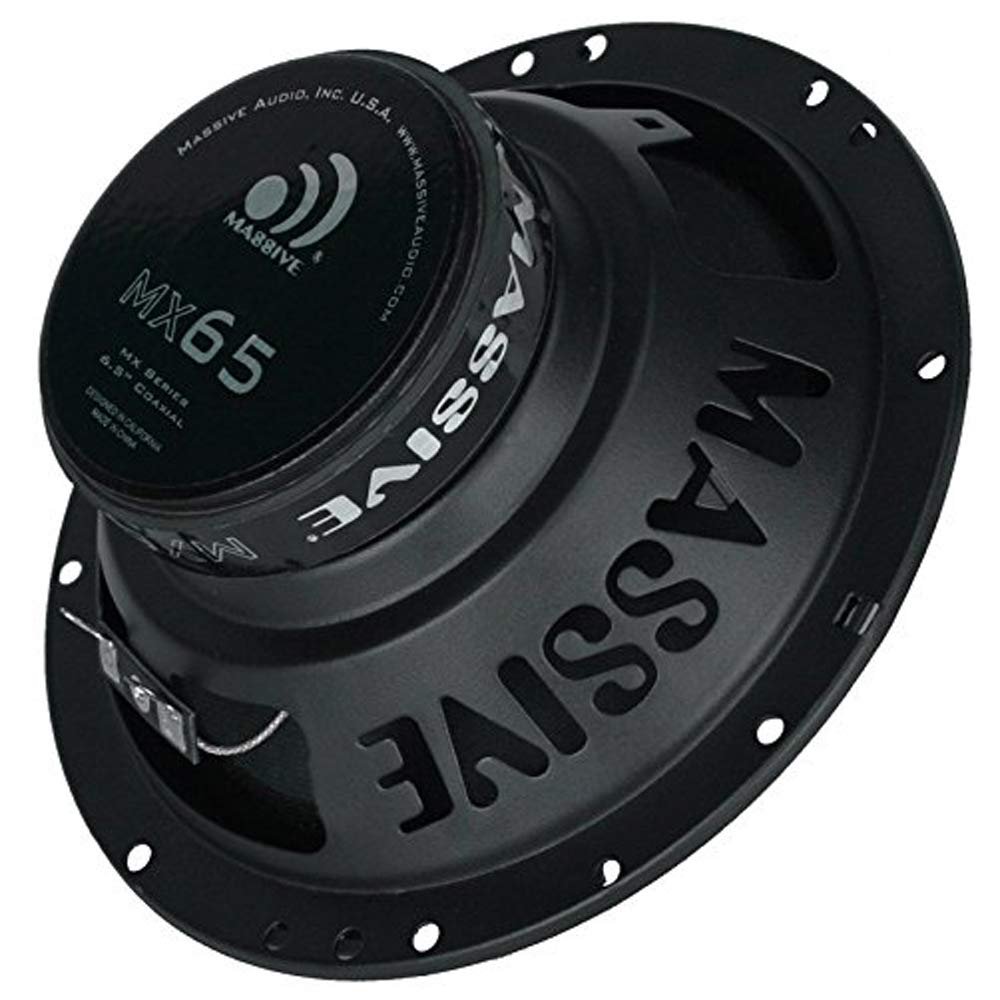 Massive Audio MX65S | 6.5 Inch, 100 Watts Max, 50 Watts RMS, MX Series Coaxial Speakers, 13mm Dome Ferro Fluid Tweeters, 1 “ High Temp Voice Coils, 12dB Crossovers, 4 Ohm (Sold AS Pair)