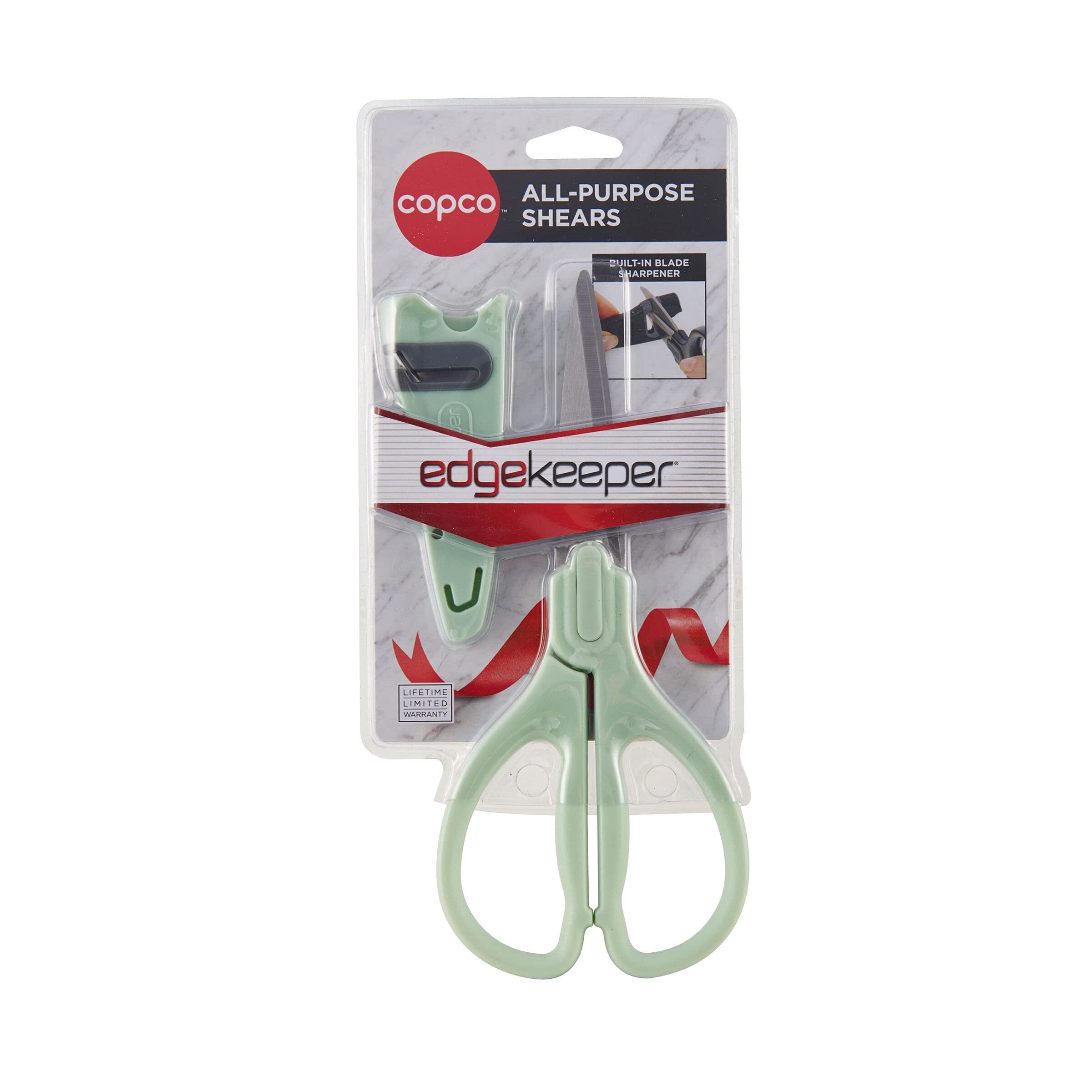 Copco High Carbon Stainless Steel All Purpose Shears with EdgeKeeper Self-Sharpening Sheath, 8.86-Inch, Pistachio
