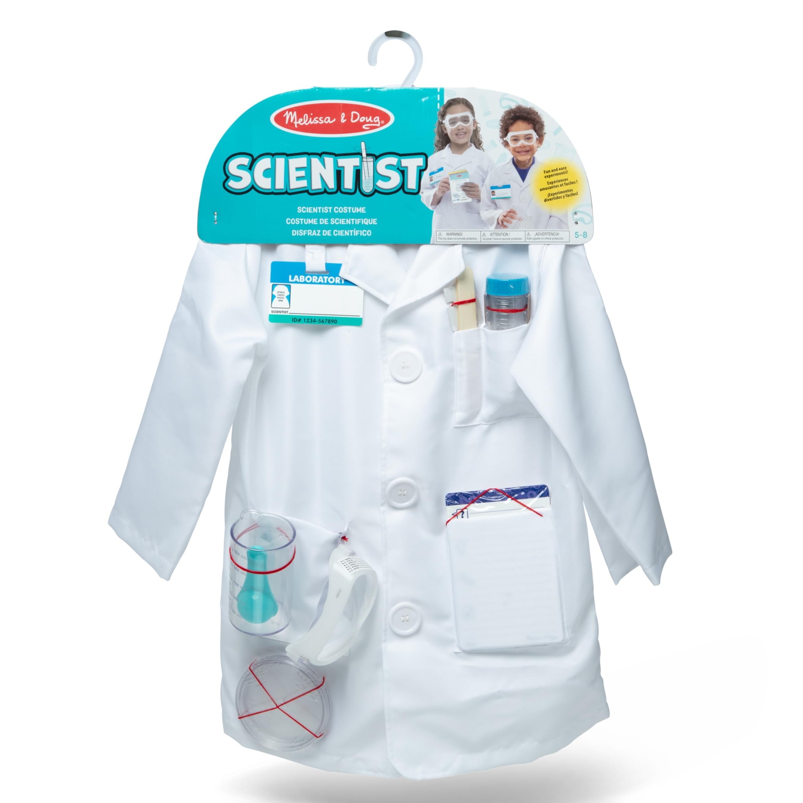 Melissa & Doug Scientist Role Play Costume Set (X pcs) - Lab Coat, Goggles, 6 Experiments