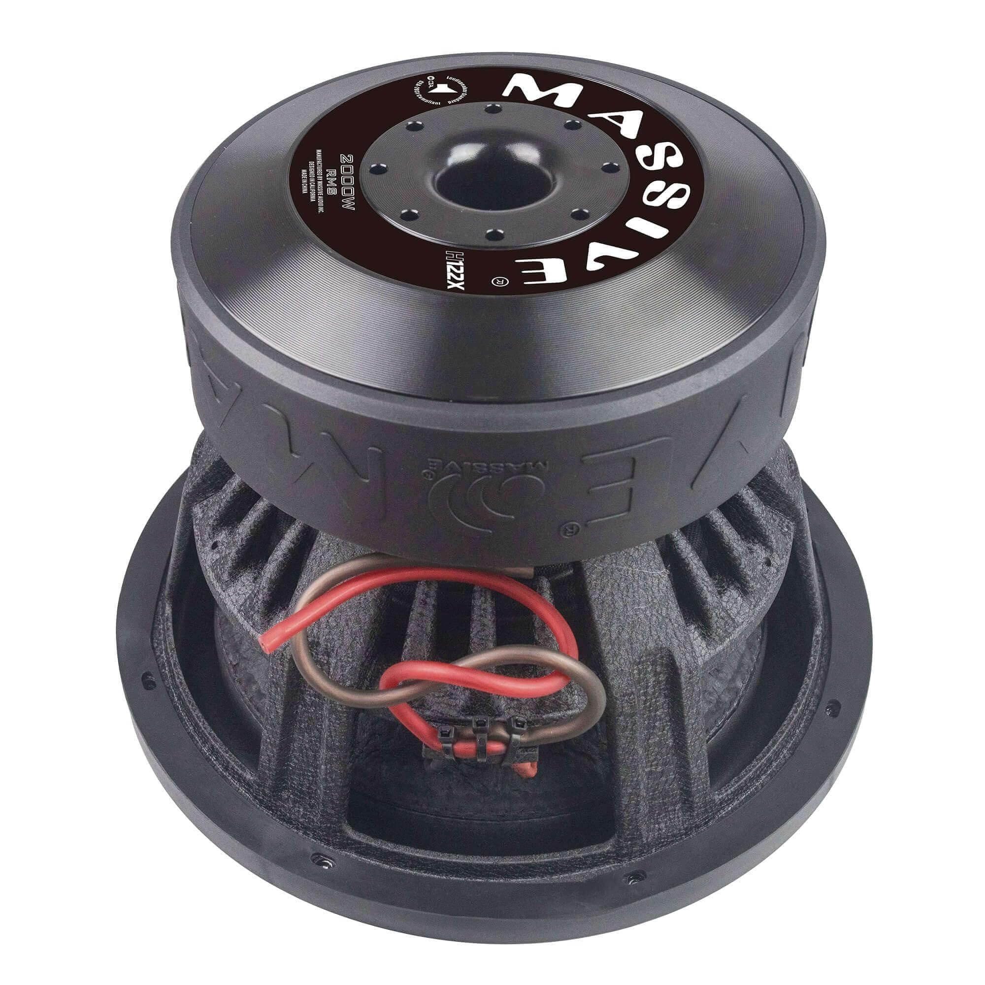 Massive Audio H122X 12-inch 2000 Watts RMS Dual 2 Ohm Mega Subwoofer Direct Input Wires Connection to 3" Voice Coil Reinforced Fiberglass Woven Dust