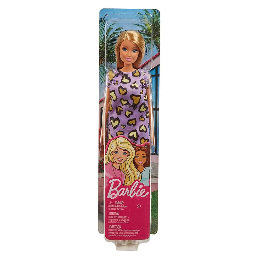 Barbie , Blonde, Wearing Purple and Yellow Heart-Print Dress and Platform Sneakers, for 3 to 7 Year Olds