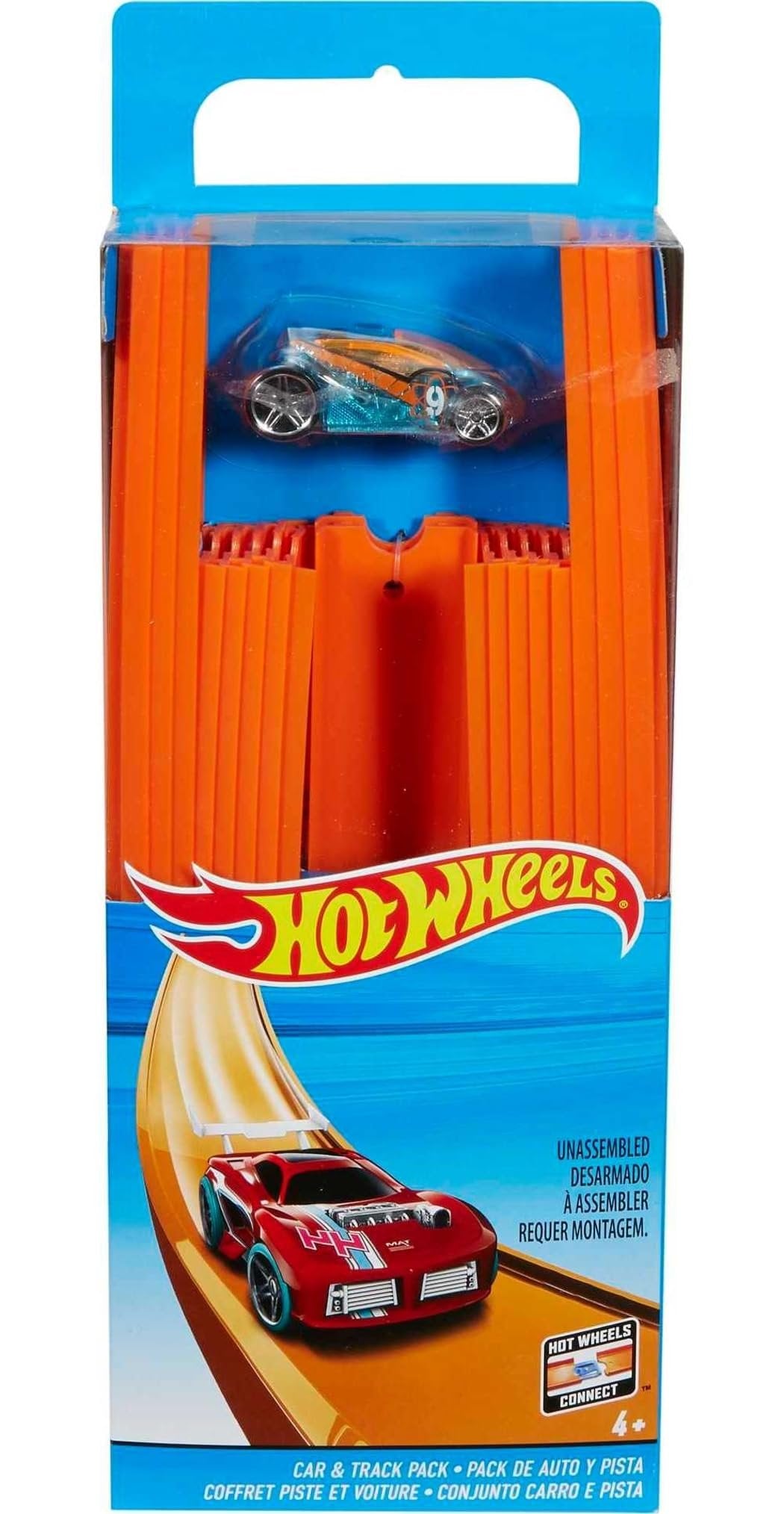 Hot Wheels Toy Car Track Set, Straight Track Set with 37 Component Building Parts & 1:64 Scale Vehicle (Amazon Exclusive)