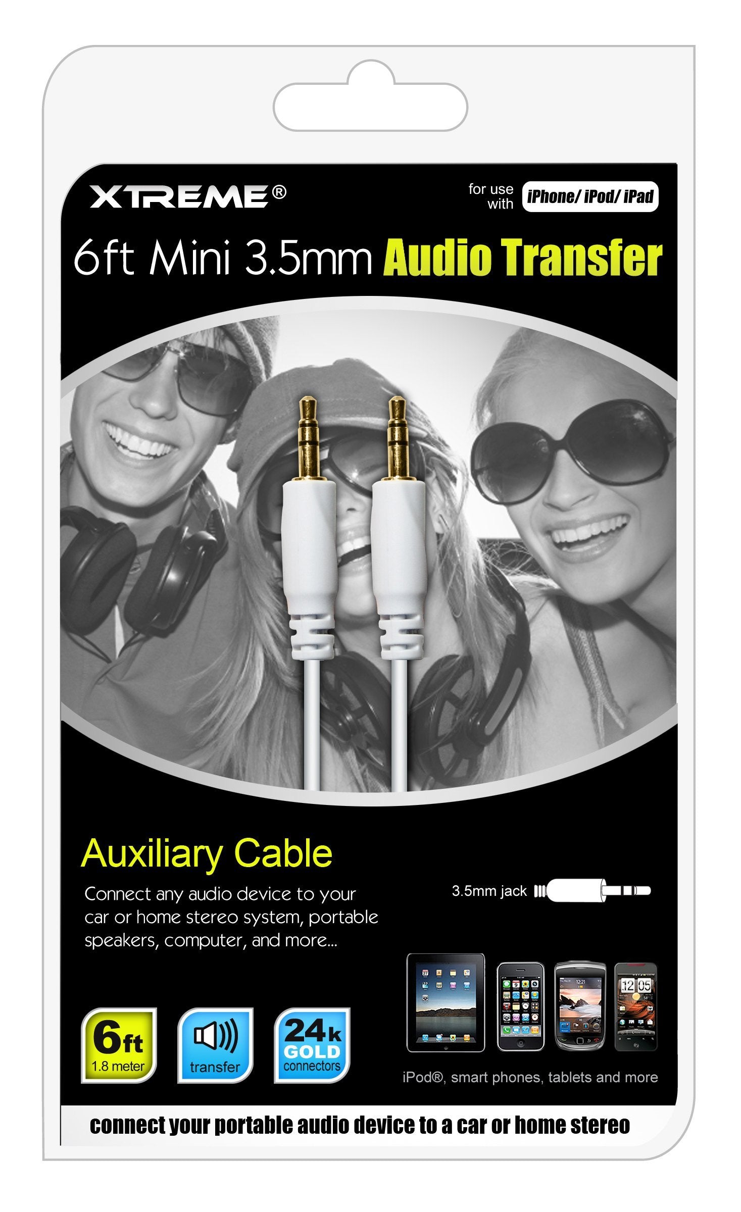 Xtreme 50602 3.5mm Audio Transfer - Data Cable - Retail Packaging - White