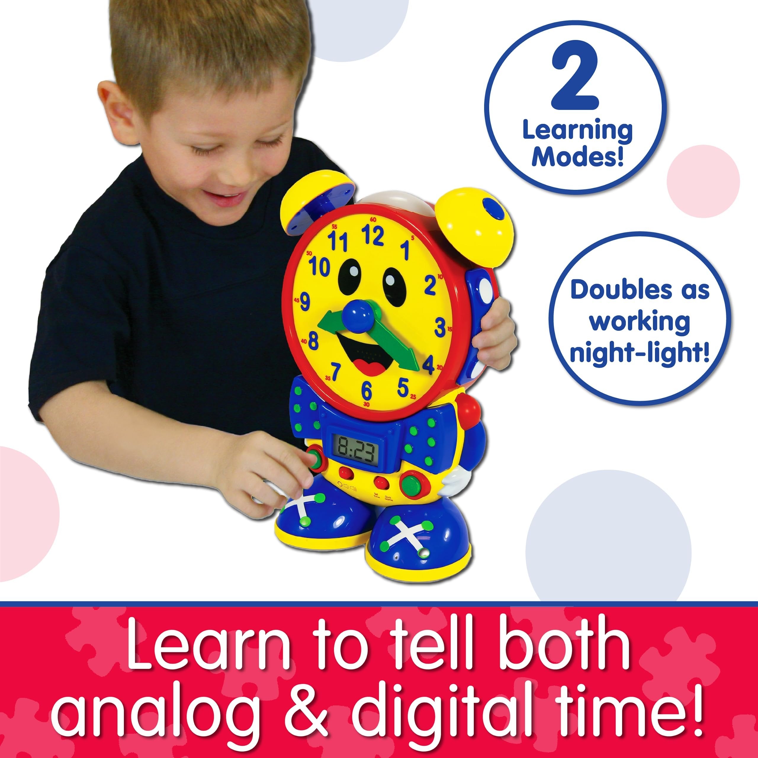The Learning Journey Telly The Teaching Time Clock, Electronic Analog & Digital Time Telling Aid with Two Quiz Modes & Night Light,Multi