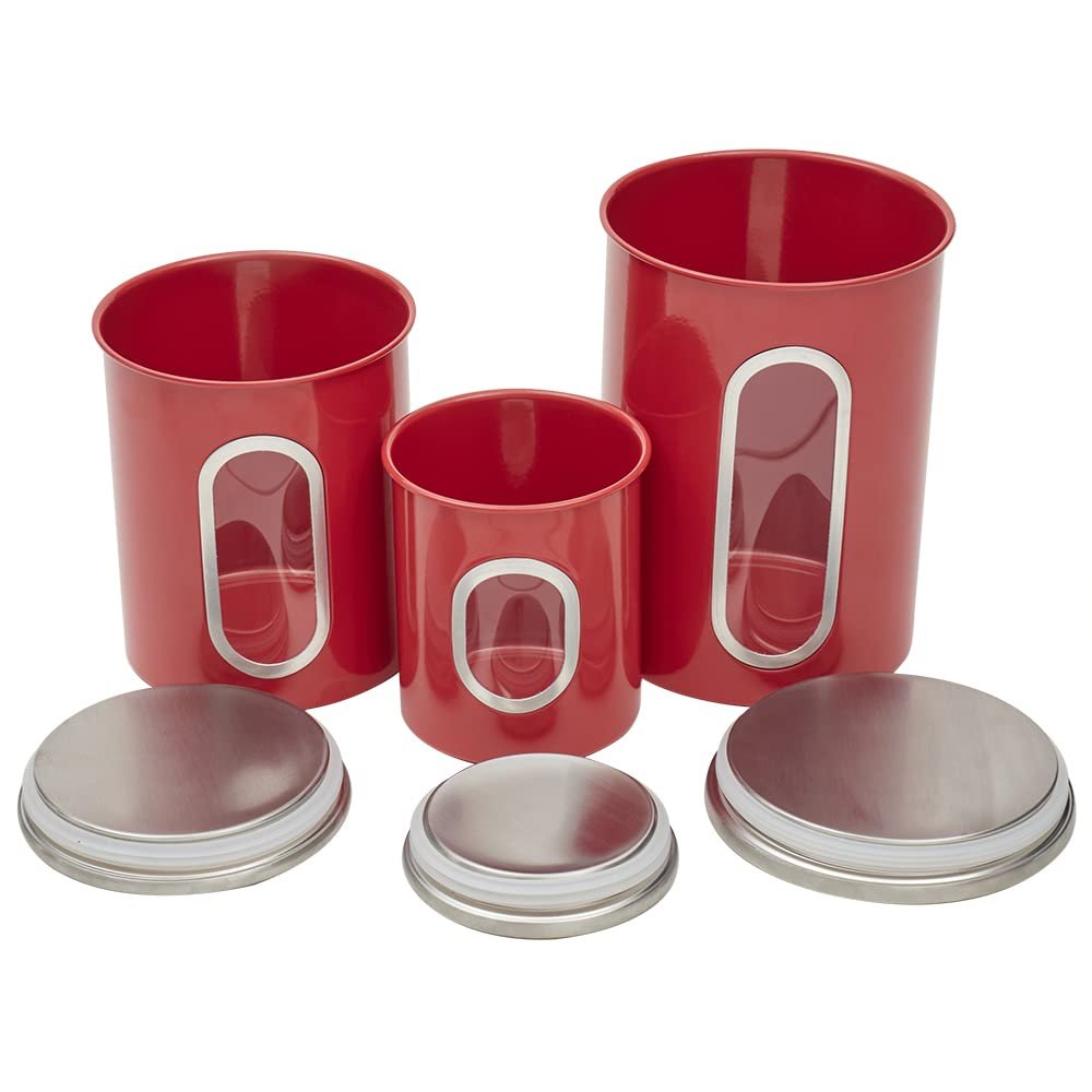 Home Basics 3 Piece Canister Set for the Kitchen Kitchen Jars with Transparent Window | 3 Different Sizes | Kitchen Storage Containers with Silicone Gasket