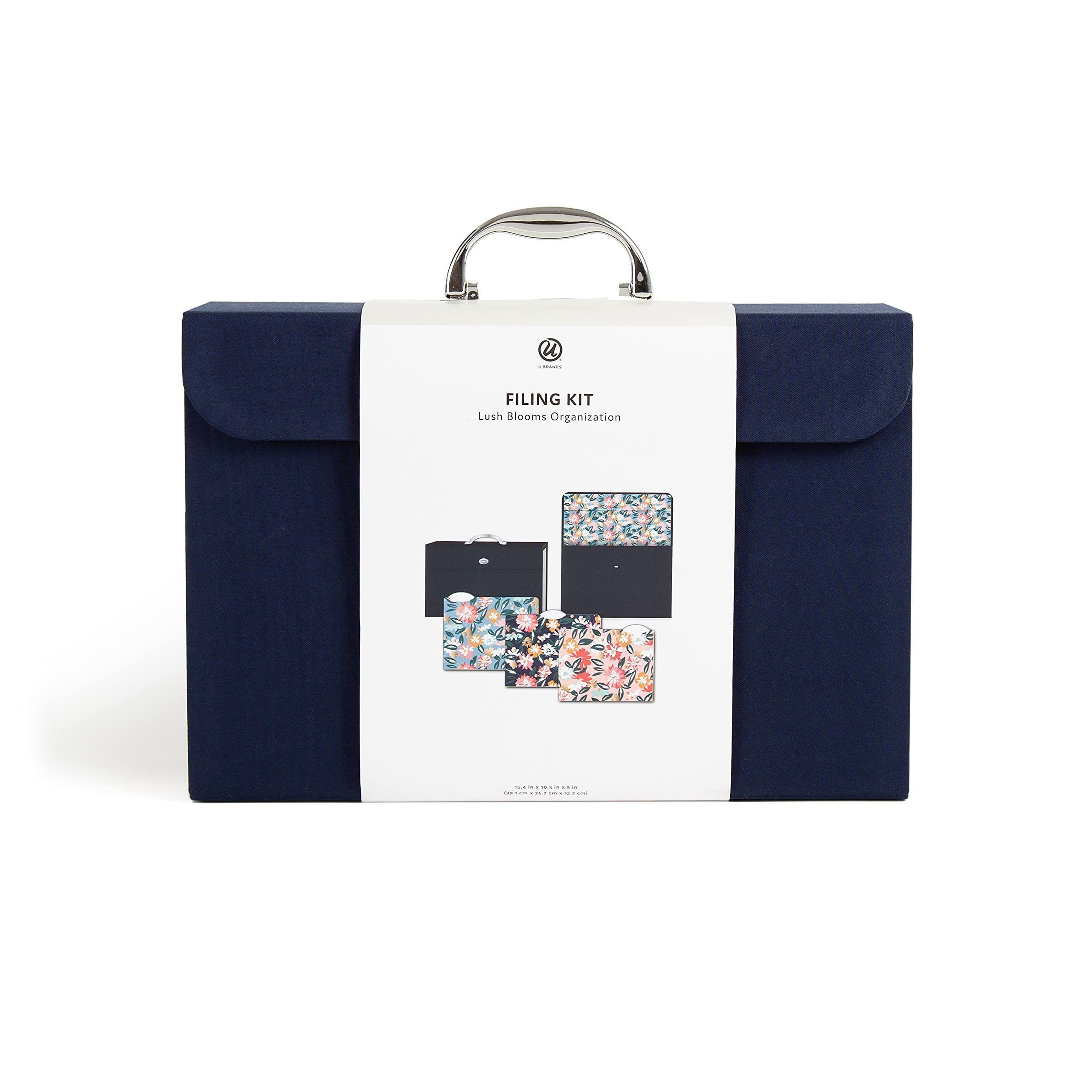 U Brands Fashion Pocket Folder Filing Kit, Navy Lush Blooms, 13 Piece