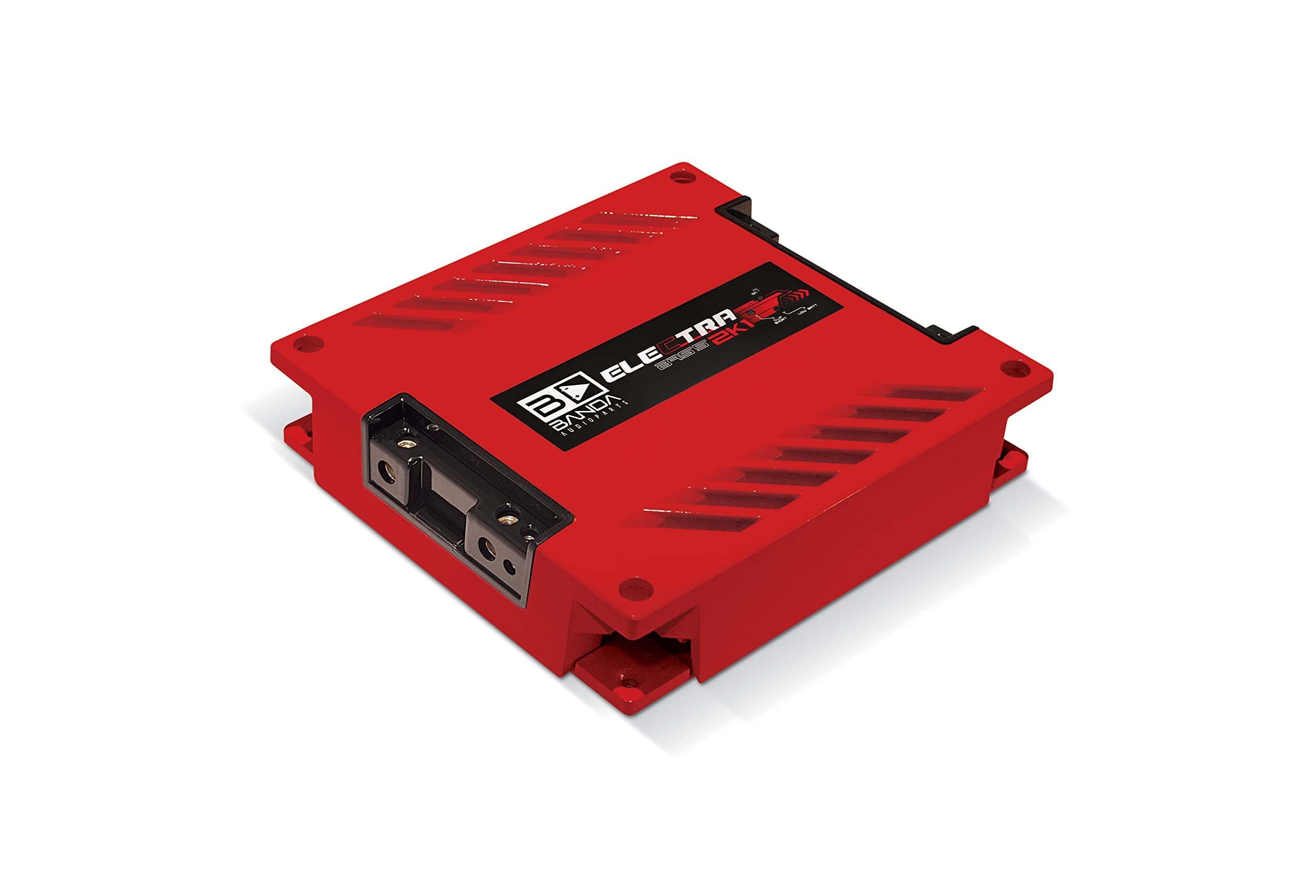 1-Channel Vehicle Audio Bass Amplifier - High-Powered Mono Bass Amplifier w/Subsonic Filter and Low Pass Filter Stable at 1 ohm, LED Indicators, Sound Specialization, Red - BANDA 2K1OHMRED