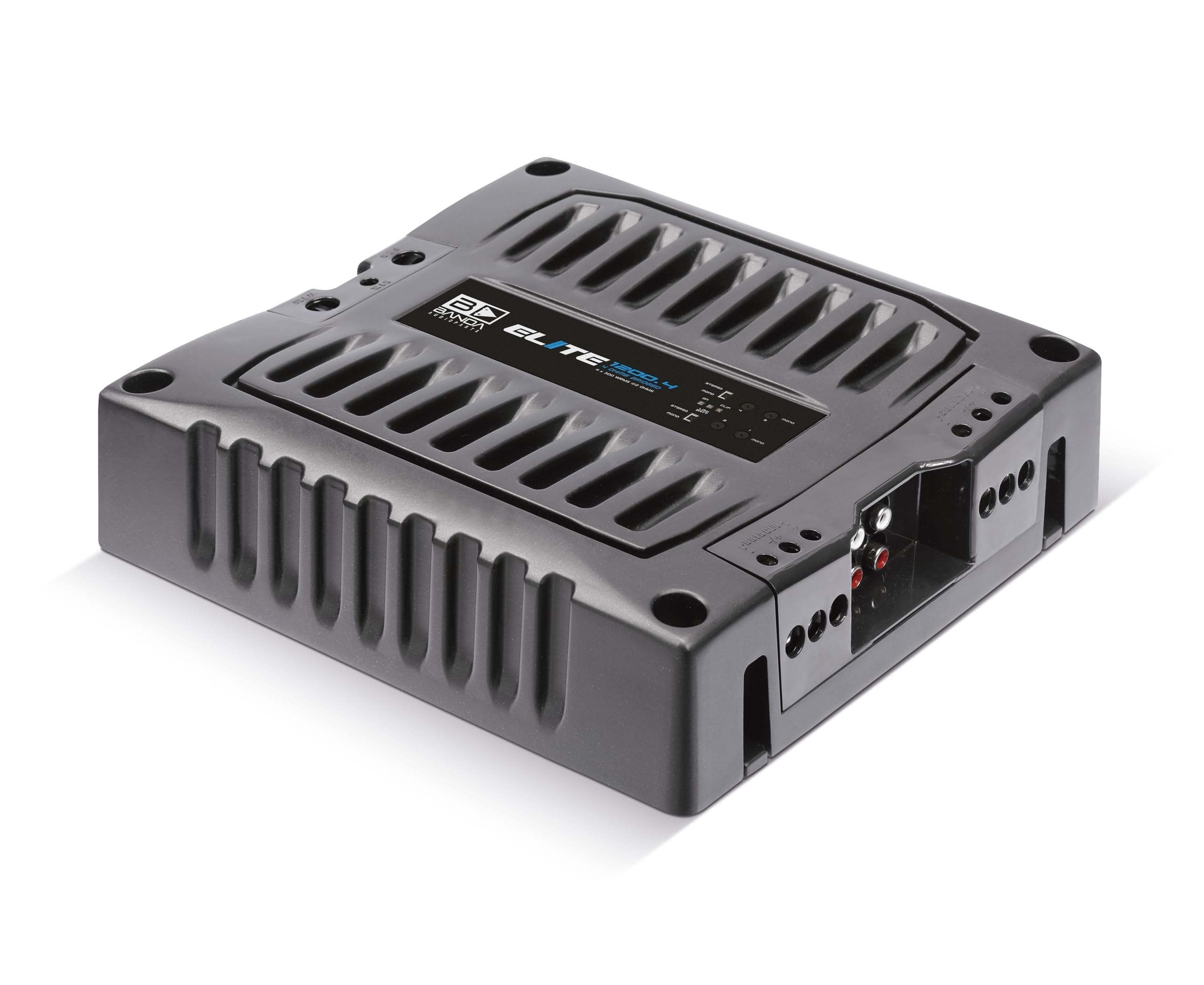 BANDA Audioparts ELITE1200.42OHMS 4-Channel Vehicle Audio Amplifier 4 x 300 Wrms 2-Ohms Car Amp with Highpass Filter and Low Pass Filter - 1200.42OHM