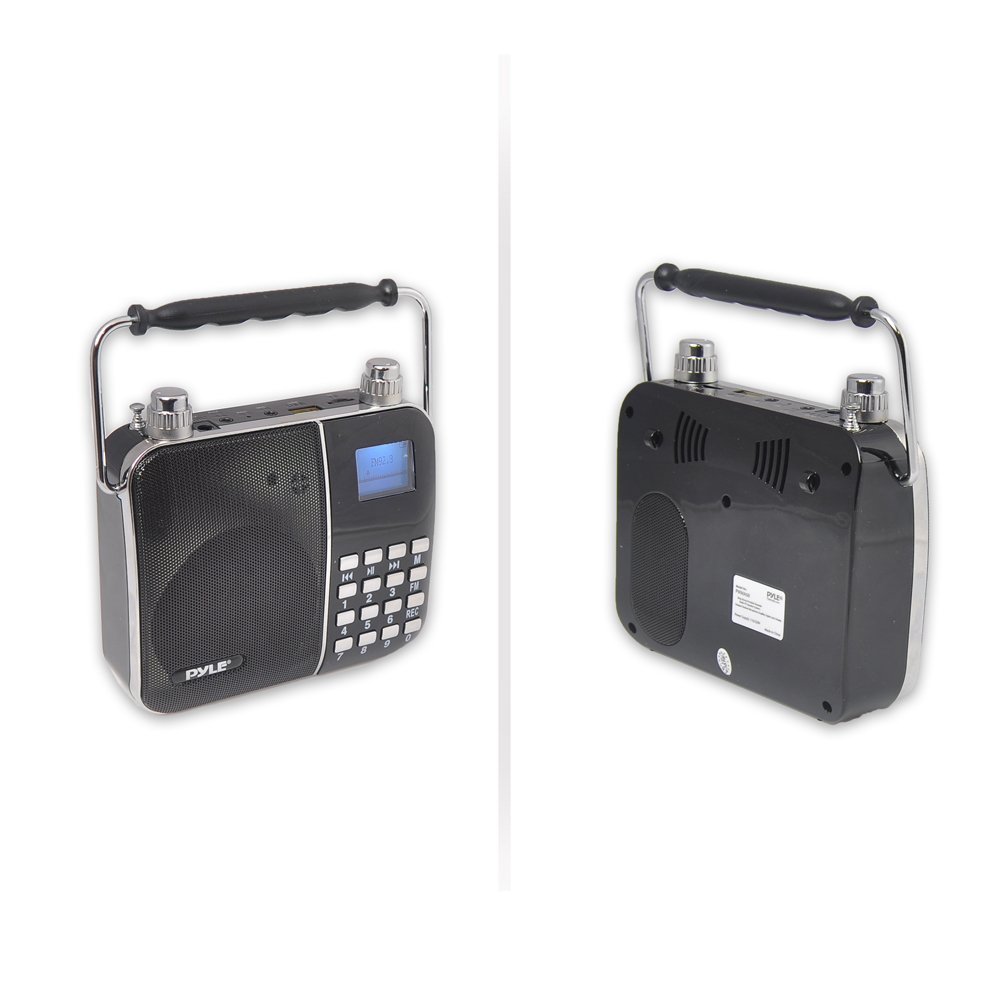 Portable Radio PA Speaker System - Waist-Band Portable Karaoke Machine with Headset Microphone, Rechargeable Battery, USB/SD Card Reader, Voice Recorder, LCD Sing-Along Lyrics Display - Pyle PWMA68