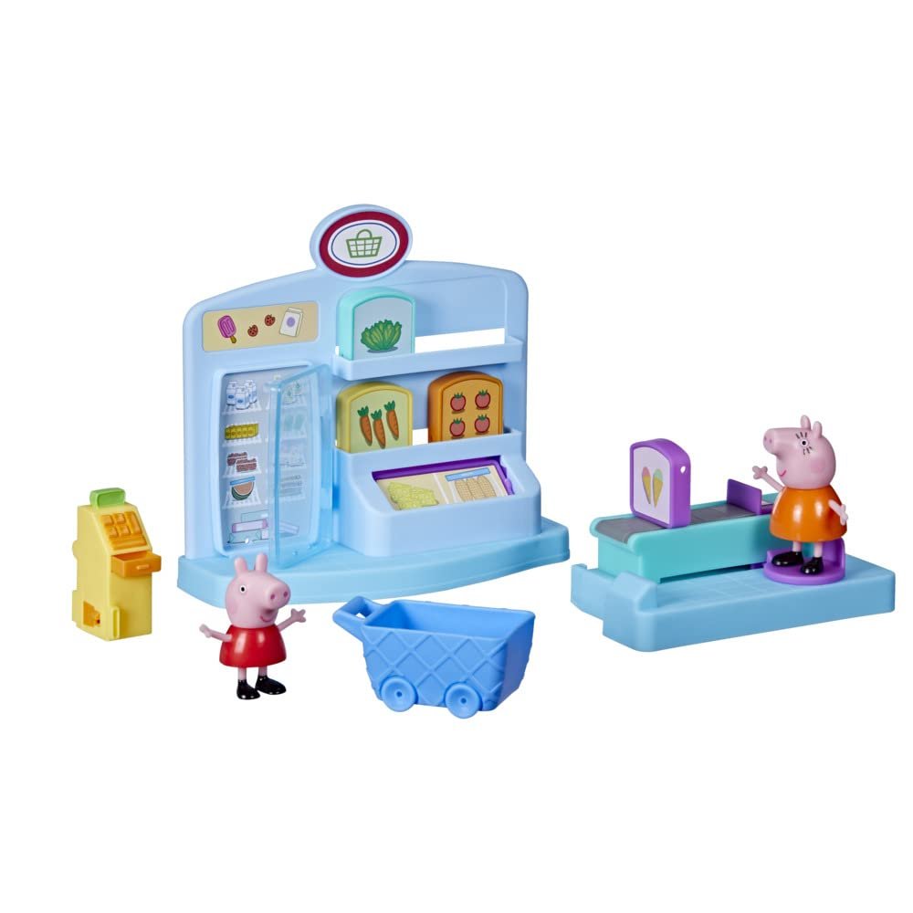Peppa Pig Peppa’s Adventures Peppa’s Supermarket Playset Preschool Toy: 2 Figures, 8 Accessories; for Ages 3 and Up Multicolor