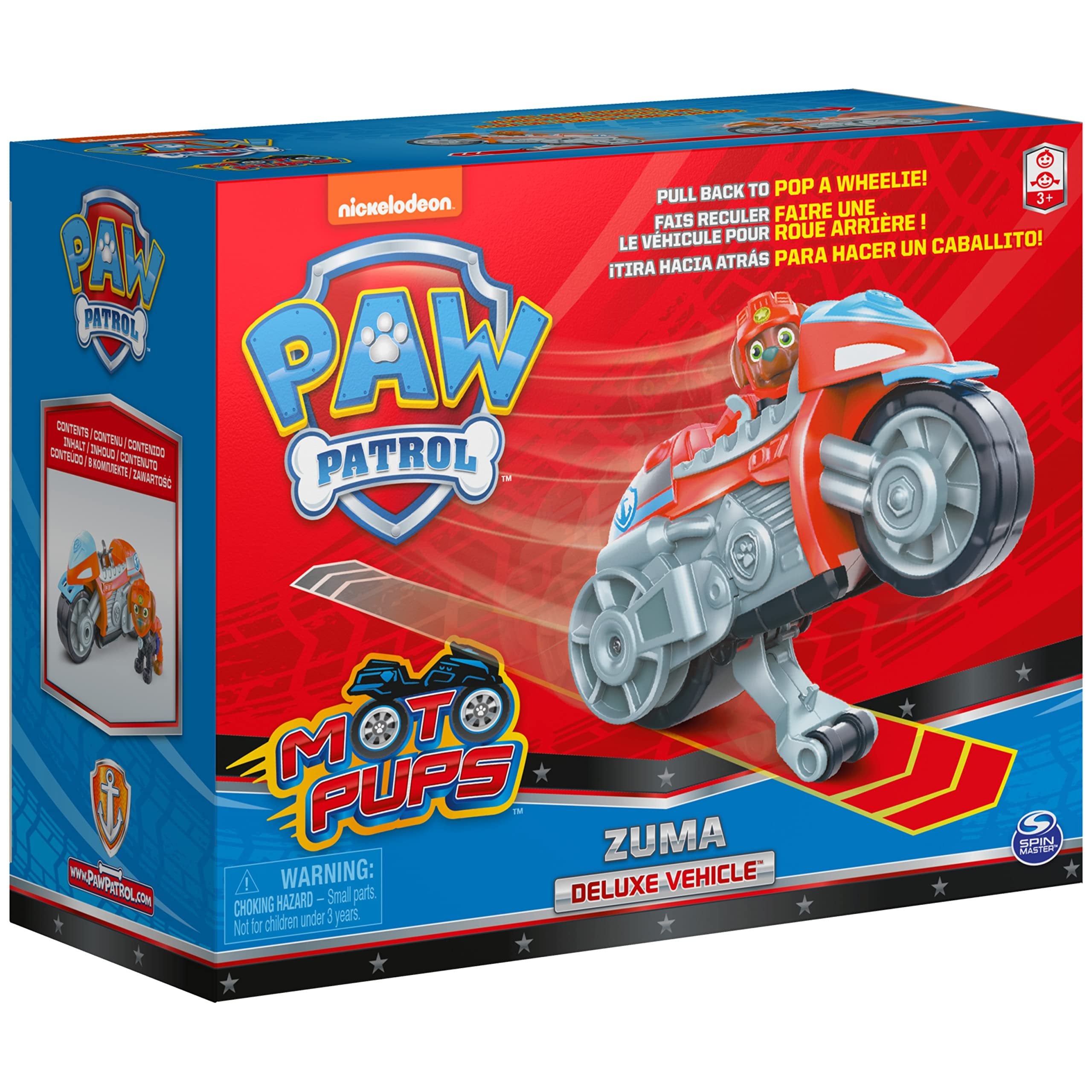 Paw Patrol, Moto Pups Zuma’s Deluxe Pull Back Motorcycle Vehicle with Wheelie Feature and Toy Figure