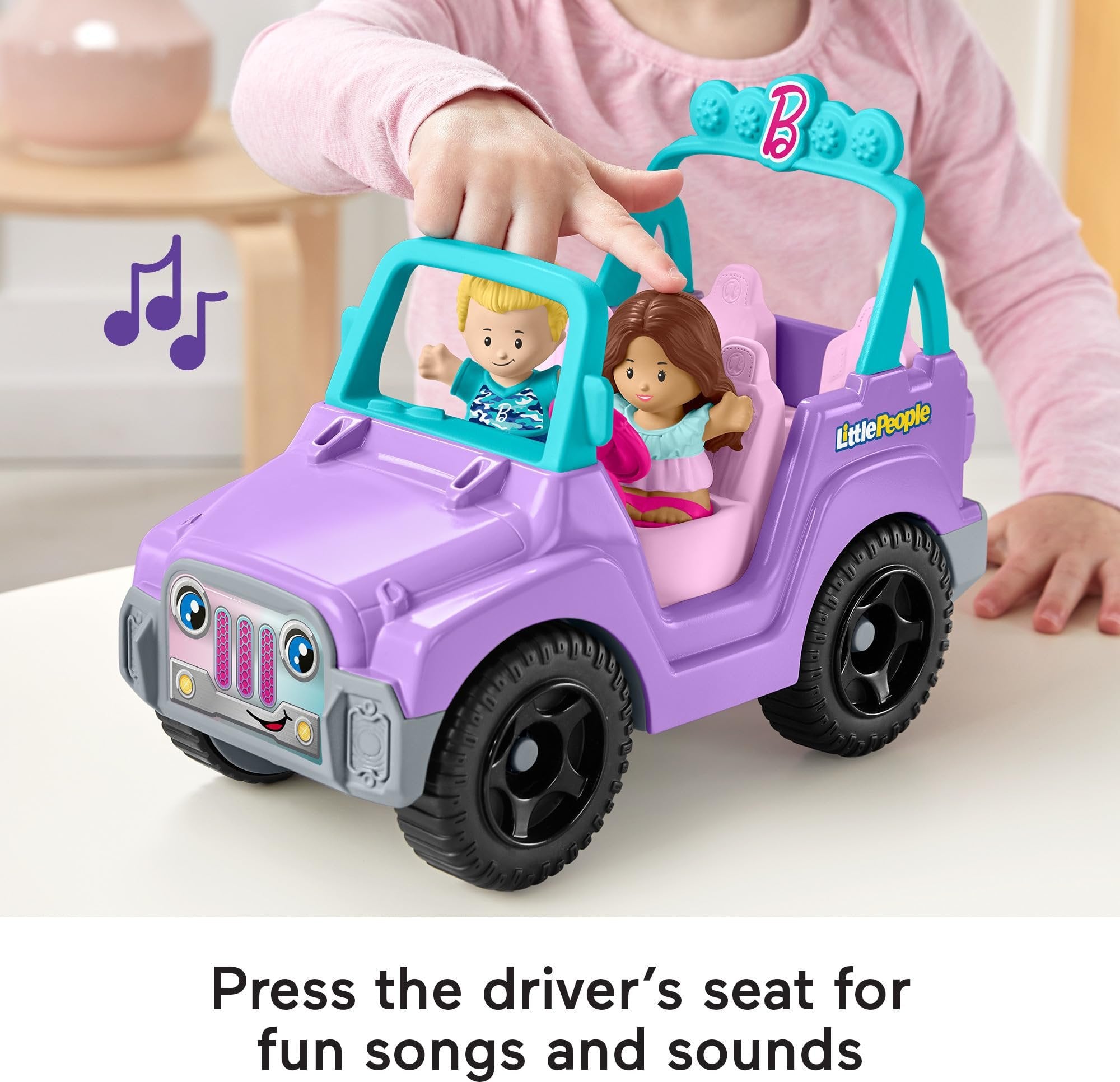 Fisher-Price Little People Barbie Toddler Toy Car Beach Cruiser with Music Sounds and 2 Figures for Pretend Play Kids Ages 18+ Months