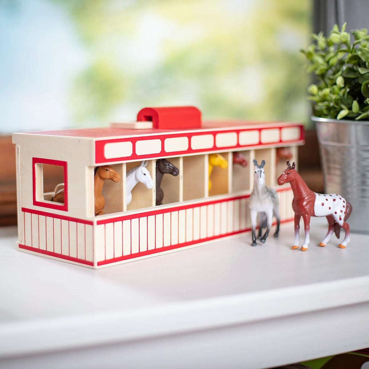 Melissa & Doug Take-Along Show-Horse Stable Wooden Barn Toy Set