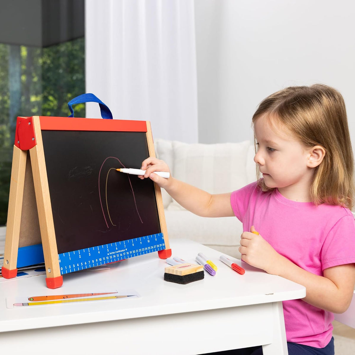 Melissa & Doug Take-Along Activity Easel, Double-Sided Wooden Art Center