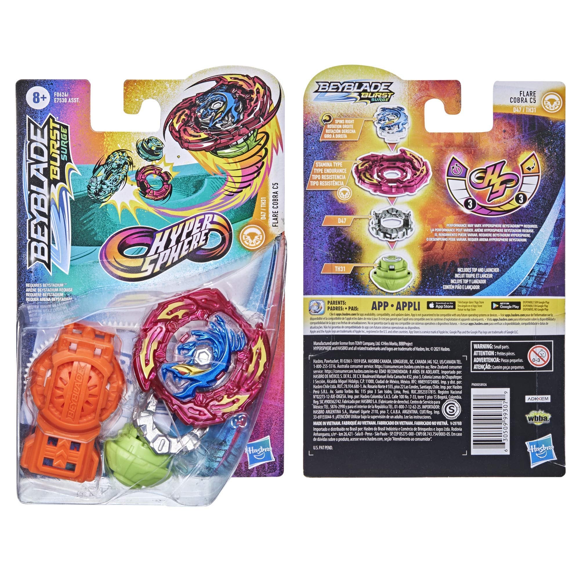 Beyblade Burst Rise Hypersphere Flare Cobra C5 Starter Pack - Stamina Type Battling Game Top and Launcher, Toys Ages 8 and Up