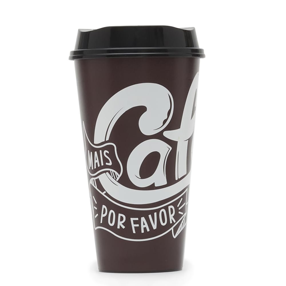 Home Basics 16 oz. 4-Pack of Reusable Plastic Coffee Cups with Lids, Brown