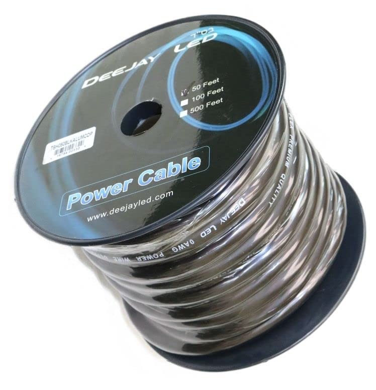 DEEJAY LED 0-Gauge 50 Foot Black Aluminum Copper Ca