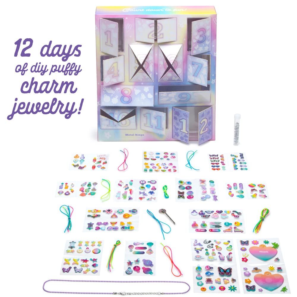 Craft-tastic – 12 Days of DIY Charm Jewelry – Count Down to Fun with 12 Days of Puffy Charm DIY Surprises Bracelets, Rings, Hair Charms, Earrings, and More – Creative Arts & Crafts Gift - Ages 6+
