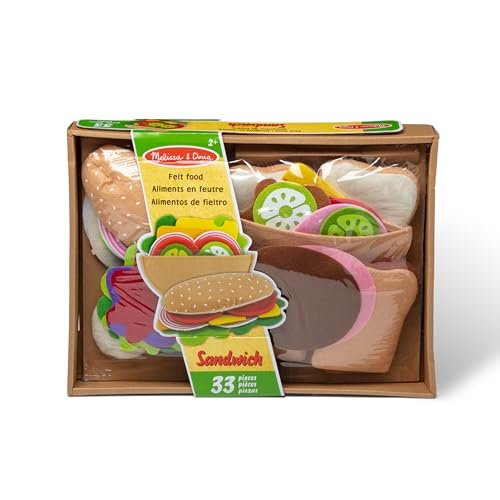 Melissa & Doug Felt Food Sandwich Play Food Set (33 pcs) - Felt Sandwich Play Set For Kids Kitchen, Pretend Play Sandwich, Felt Sandwich Toy For Toddlers Kids Ages 2+,Orange