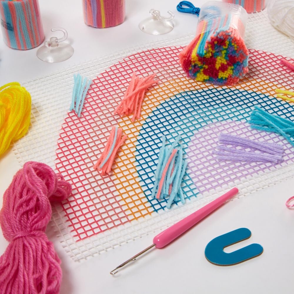Innovative Designs Create N' Style DIY Rainbow Latch Hook Kit, Girls Arts & Crafts Set, Fun Craft Activity Kit for Kids Age 6+