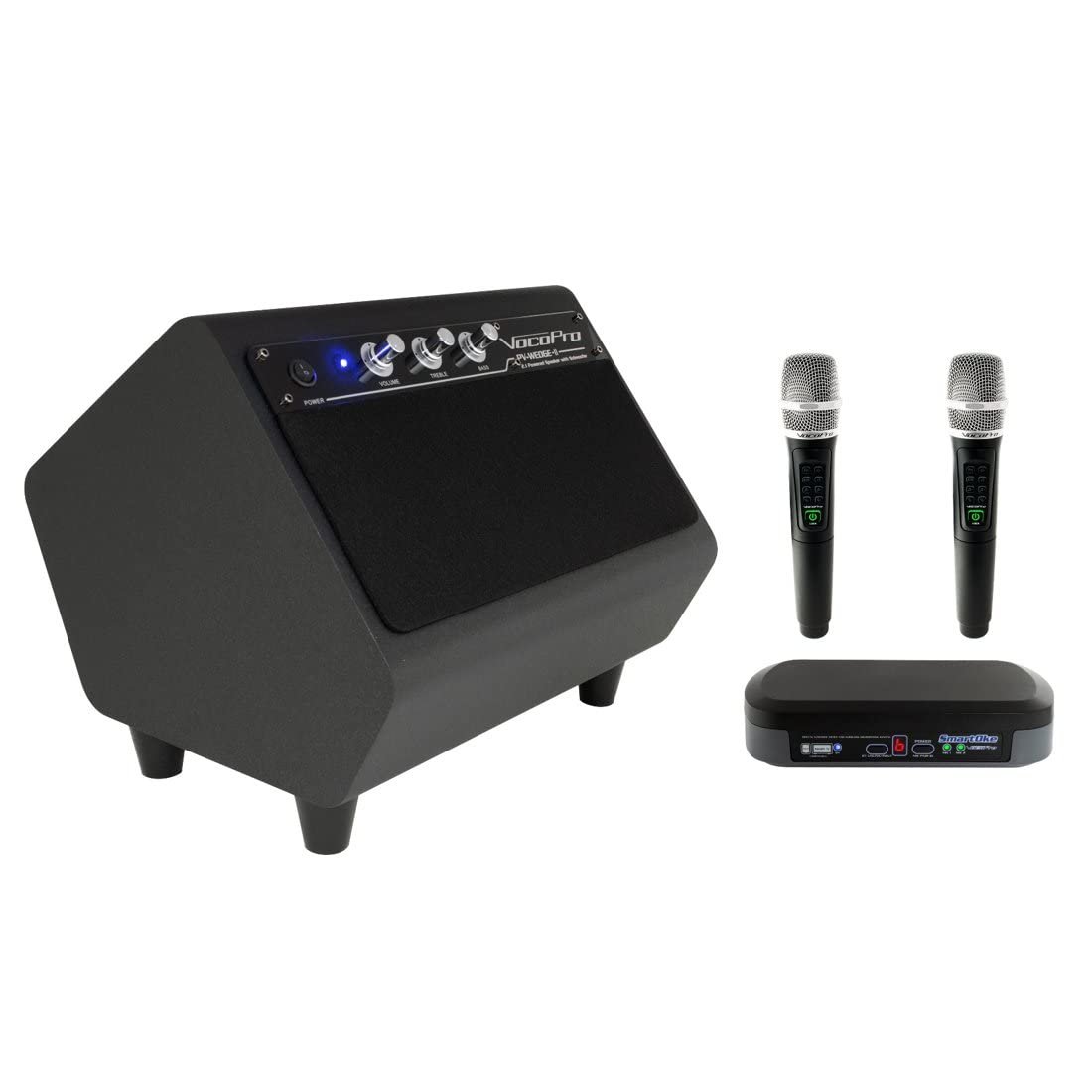 VOCOPRO SmartOke-Pro DSP Karaoke Mixer with Two Wireless Microphones 2.1 Powered Vocal Speaker 100-Watt Built-in Subwoofer for Smart TV and Tablet