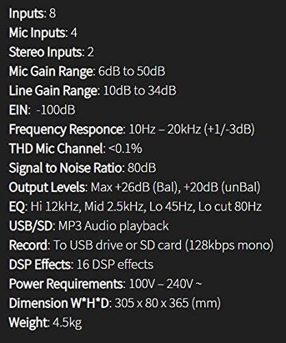 STUDIOMASTER CLUBXS8 8-Inputs 4 Mic / 2 Stereo Channel Audio Mixer Analog Mixing Console with Mix Board DSP USB MP3 8 inputs 4 mic channels 2 stereo channels