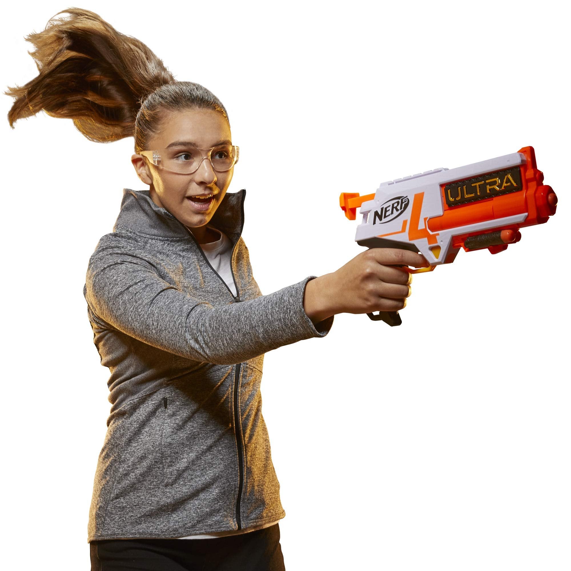 Nerf Ultra Four Dart Blaster - 4 Ultra Darts, Single-Shot Blasting, 2-Dart Storage - Compatible Only Ultra Darts