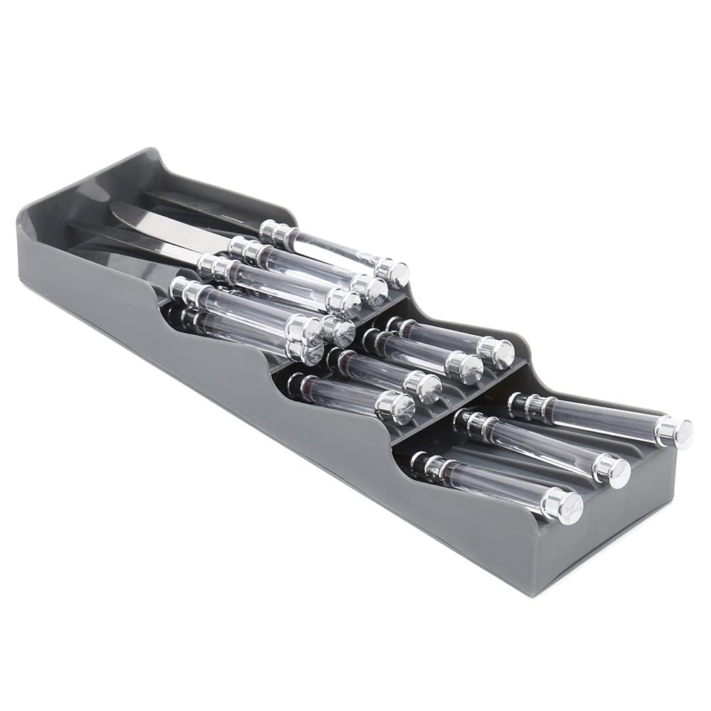Home Basics Plastic Compact Kitchen Drawer Flatware Organizer, Grey