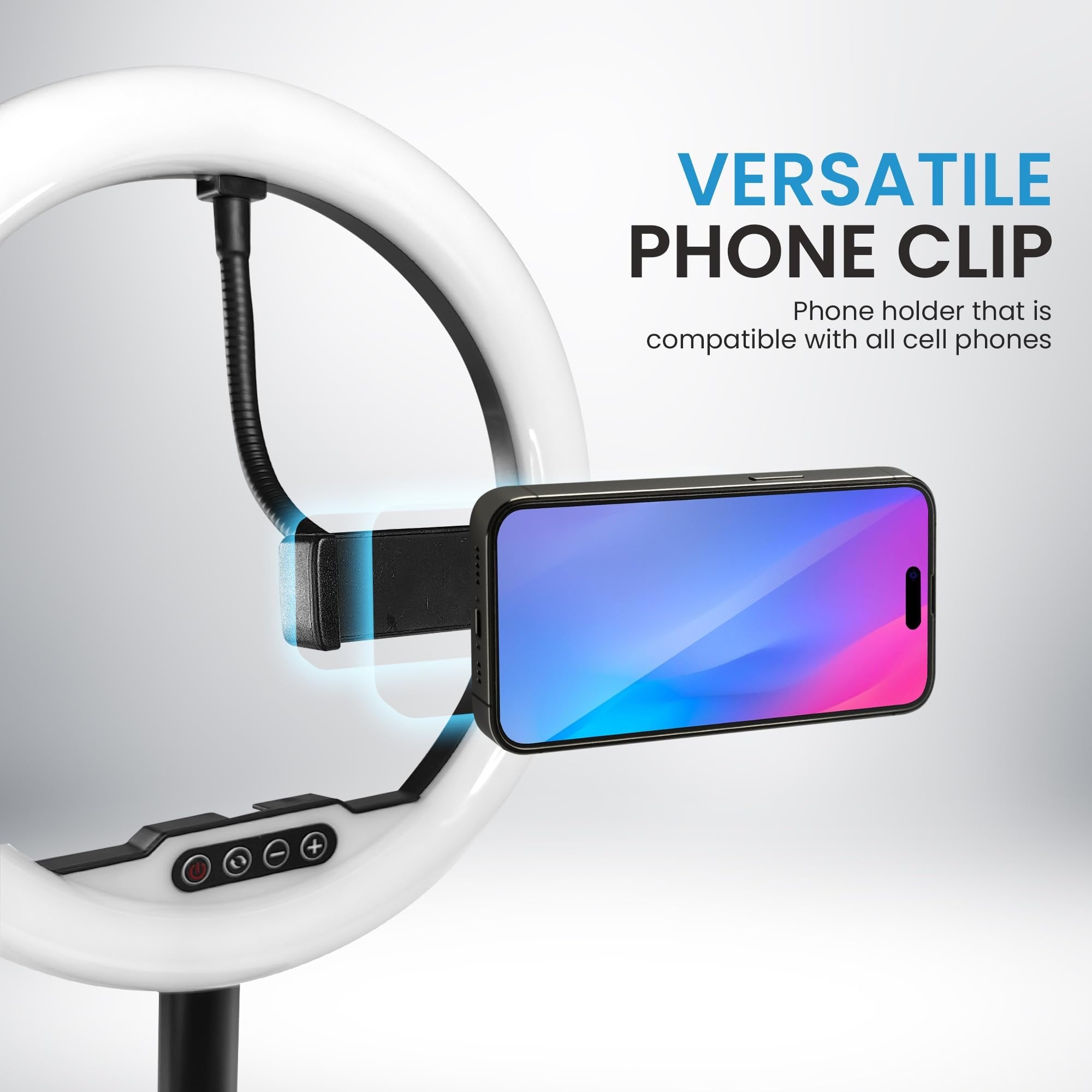 iDance LED Ring Light with Cell Phone Holder, 10", USB Powered with Bluetooth Remote Control and Foldable Adjustable Tripod Stand, Selfie, Makeup Ring Light