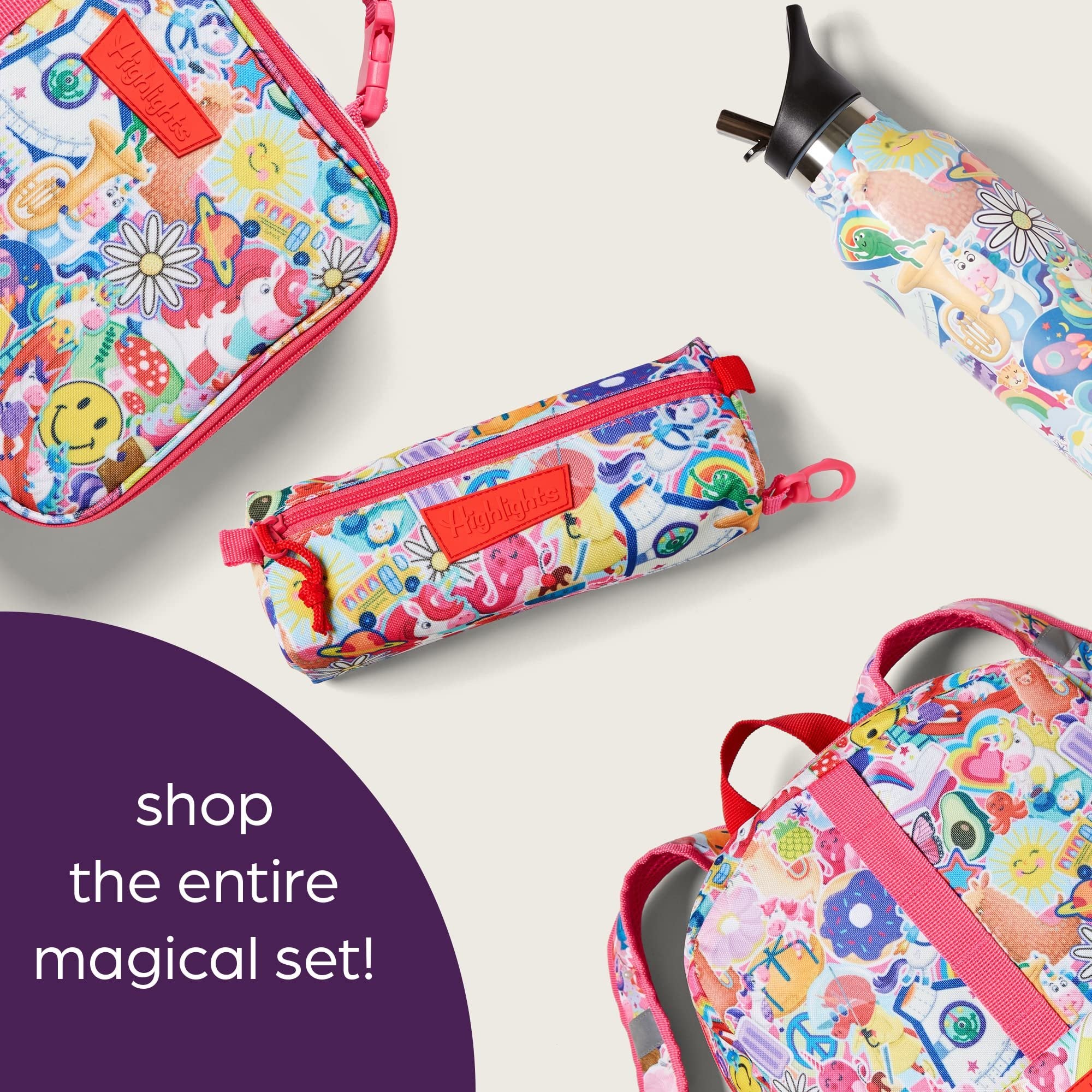 Highlights for Children Insulated Water Bottle for Kids, 20-Ounce Stainless Steel Water Bottles for Boys and Girls, Double Wall Vacuum Insulated, Kids Water Bottle for School (Rainbow Unicorn - Pink)